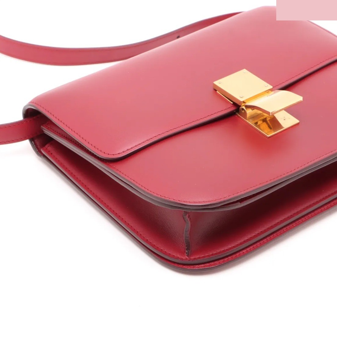 Classic Box Leather Shoulder Bag, Red — view 4
