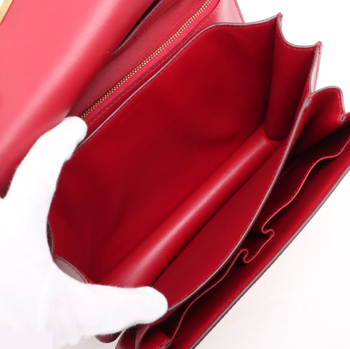 Classic Box Leather Shoulder Bag, Red — view 7