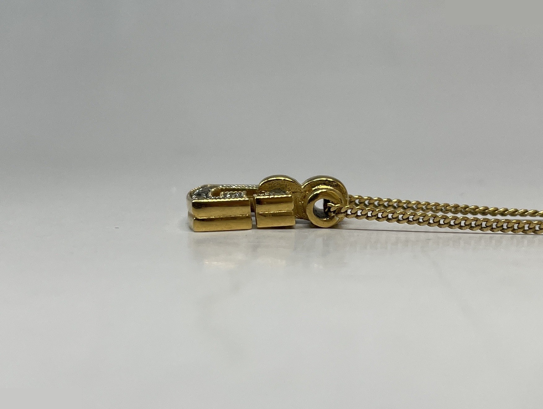 G Logo Pendant Necklace, Rhinestone, Gold, Weight: 5.0g, Total Length: 40cm — view 3