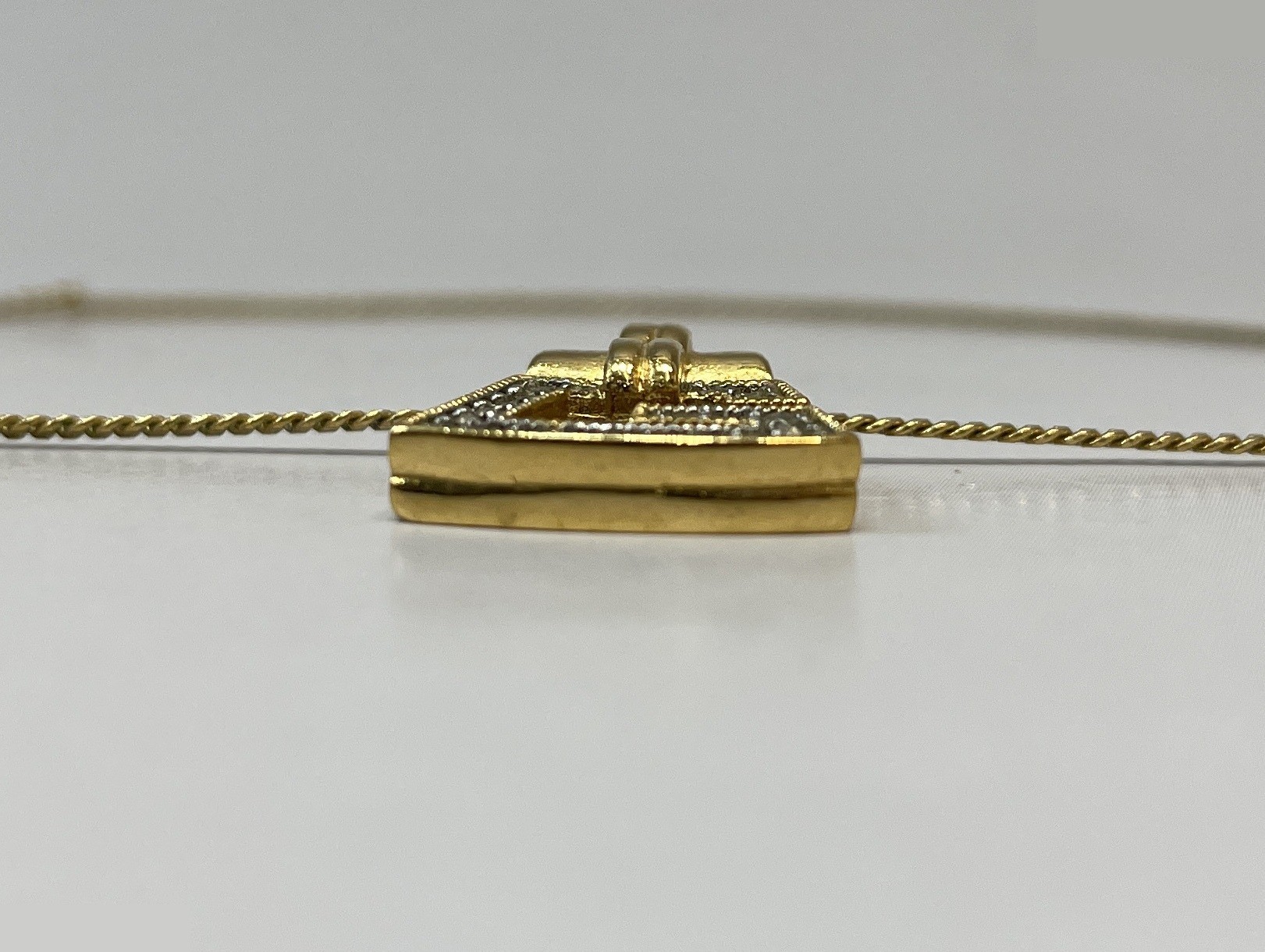 G Logo Pendant Necklace, Rhinestone, Gold, Weight: 5.0g, Total Length: 40cm — view 6