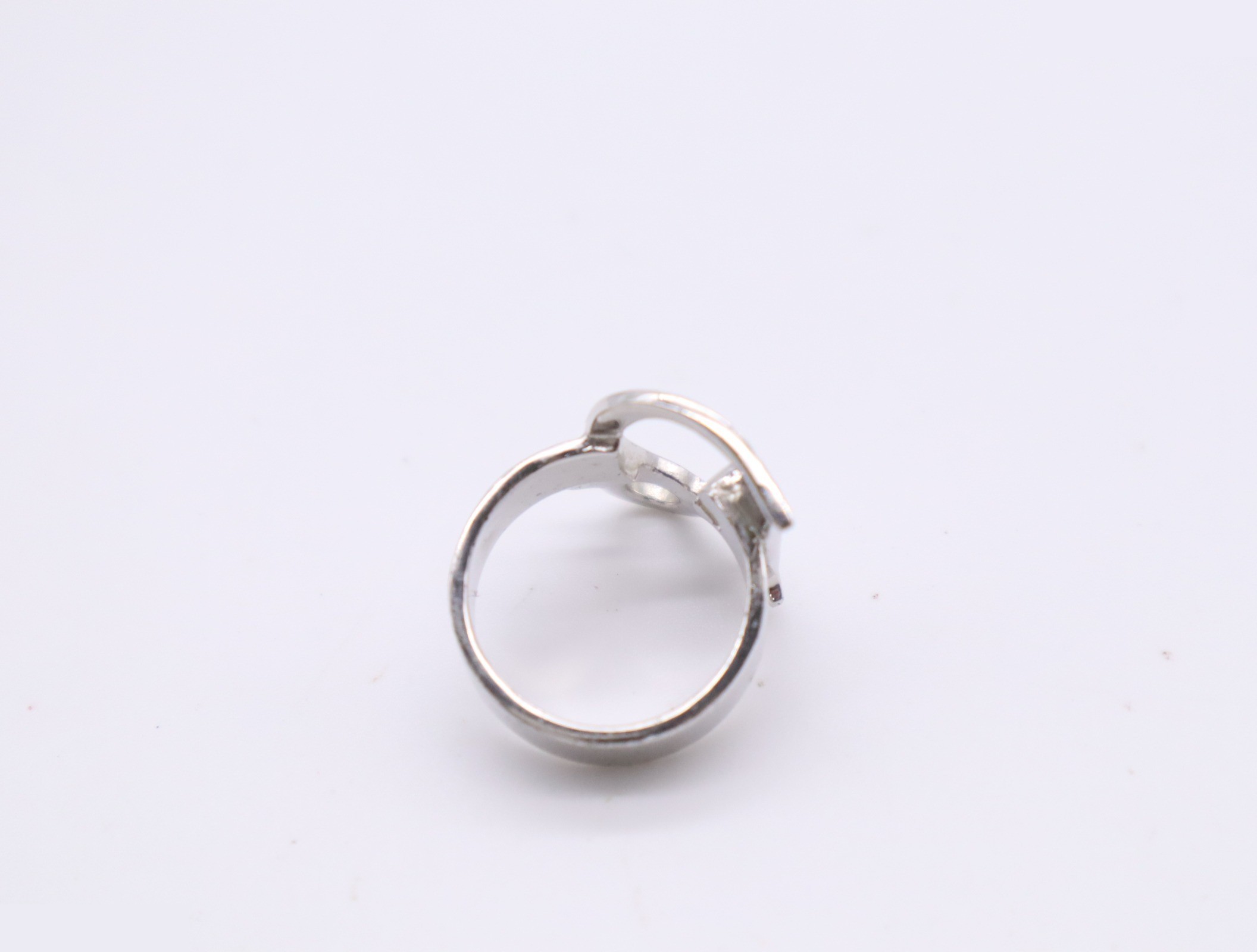 Metal/Enamel Dior Logo Design Ring, White Silver, Size #11 — view 2