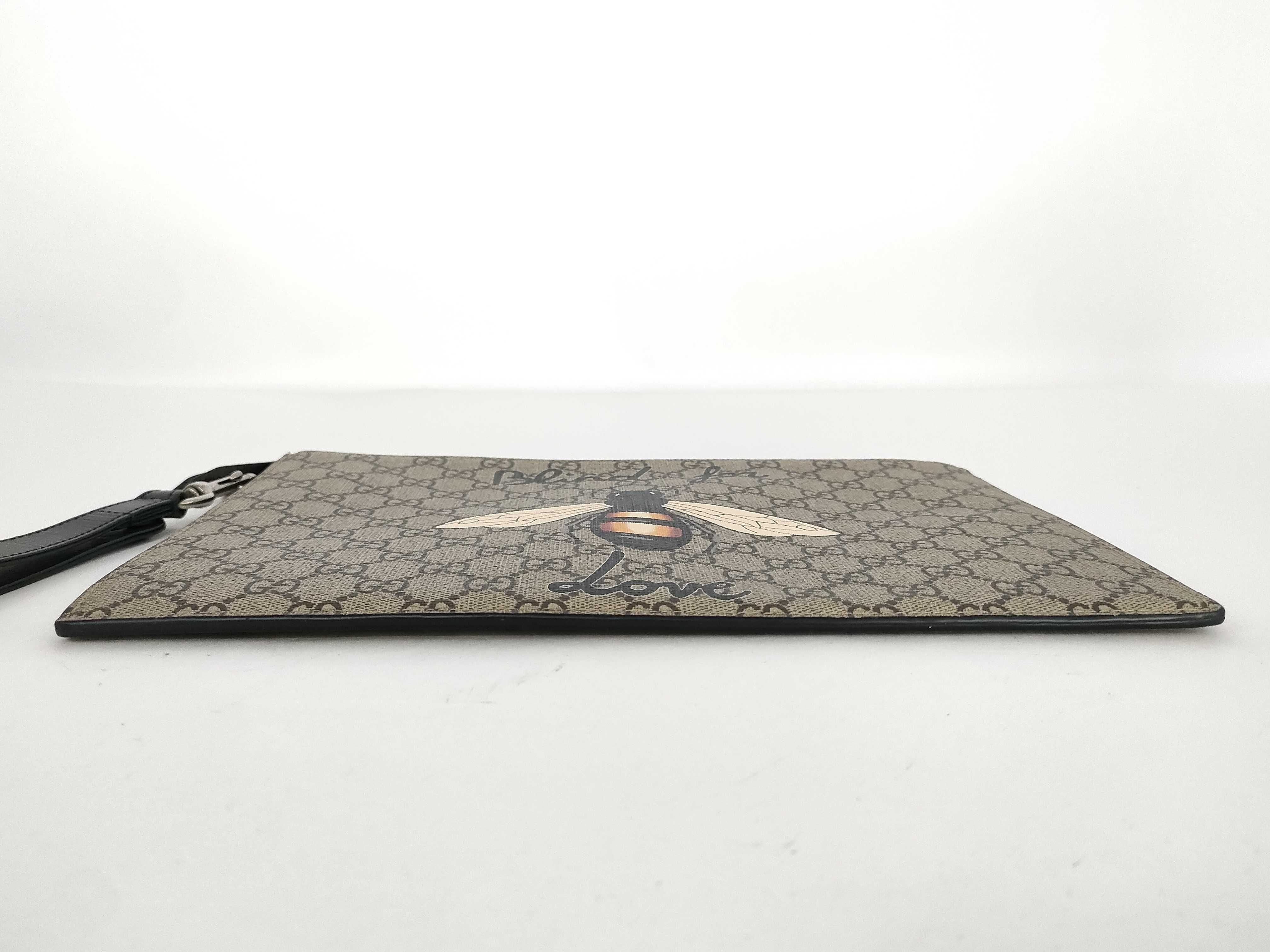 GG Bee Embroidery Clutch Bag, Brown Clutch Bag — view 7