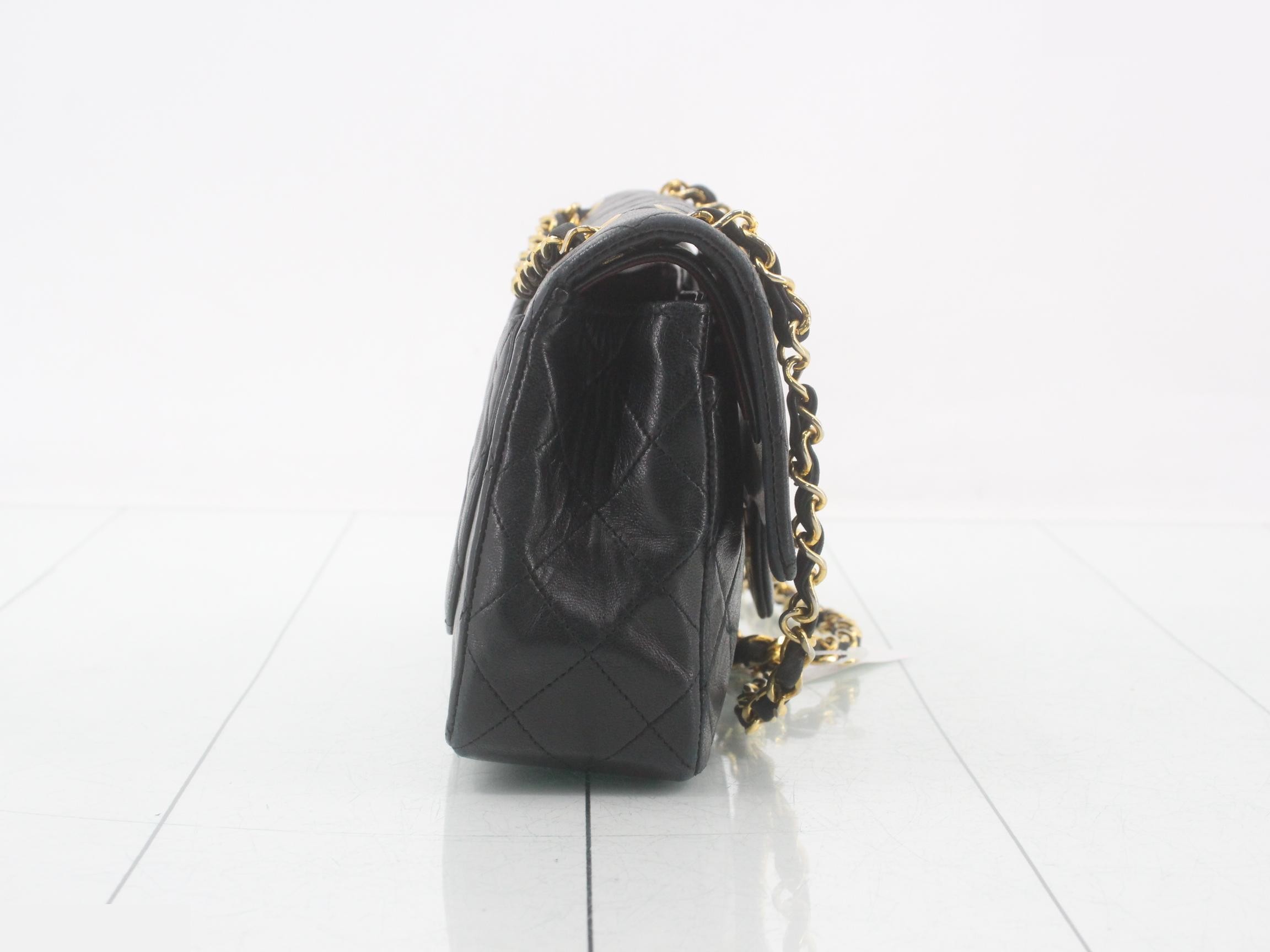 Matelassé Double Flap Lambskin Chain Shoulder Bag, Black — view 4