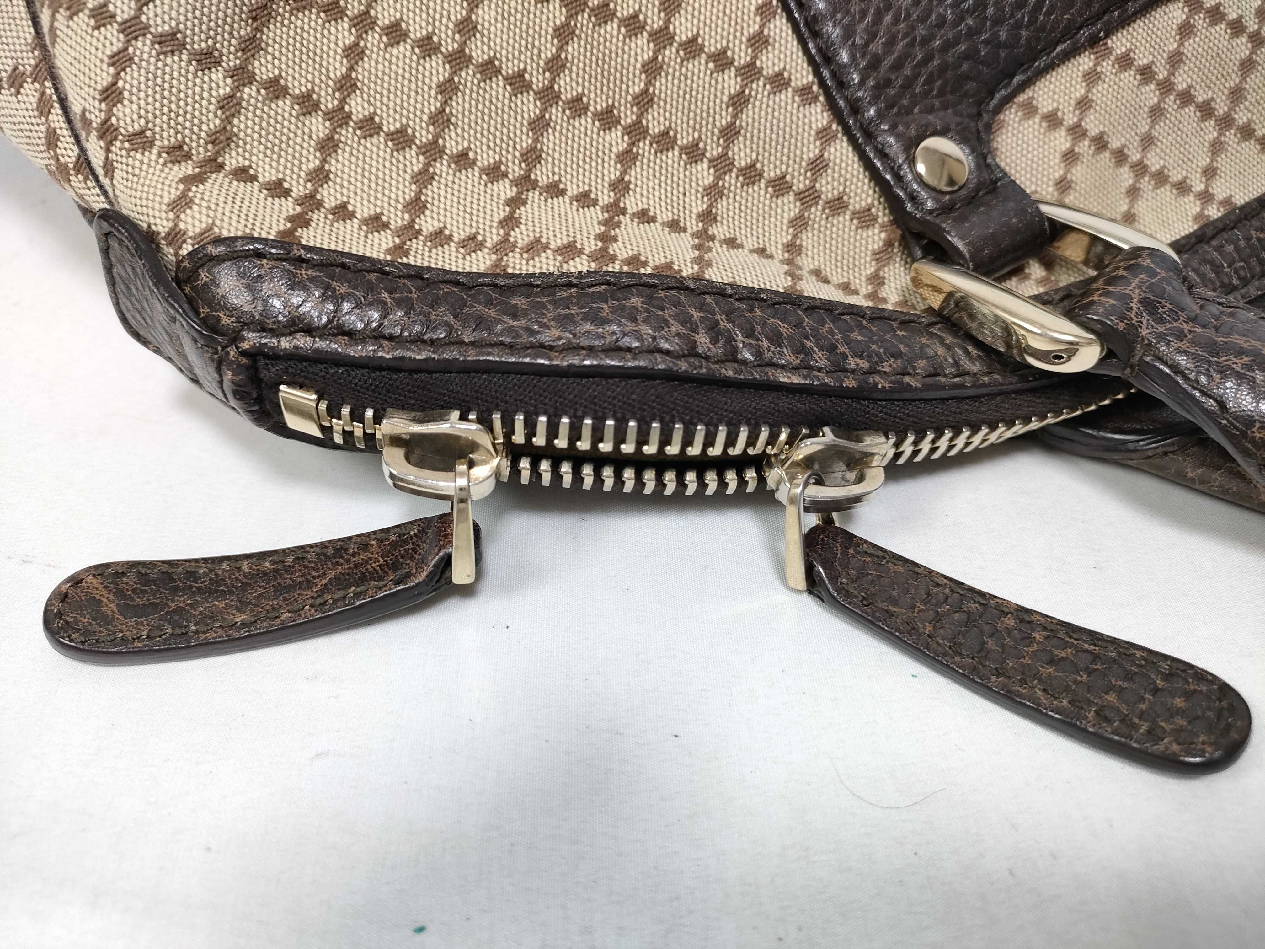 Brown GG Canvas Diagonal Horsebit Handbag — view 11