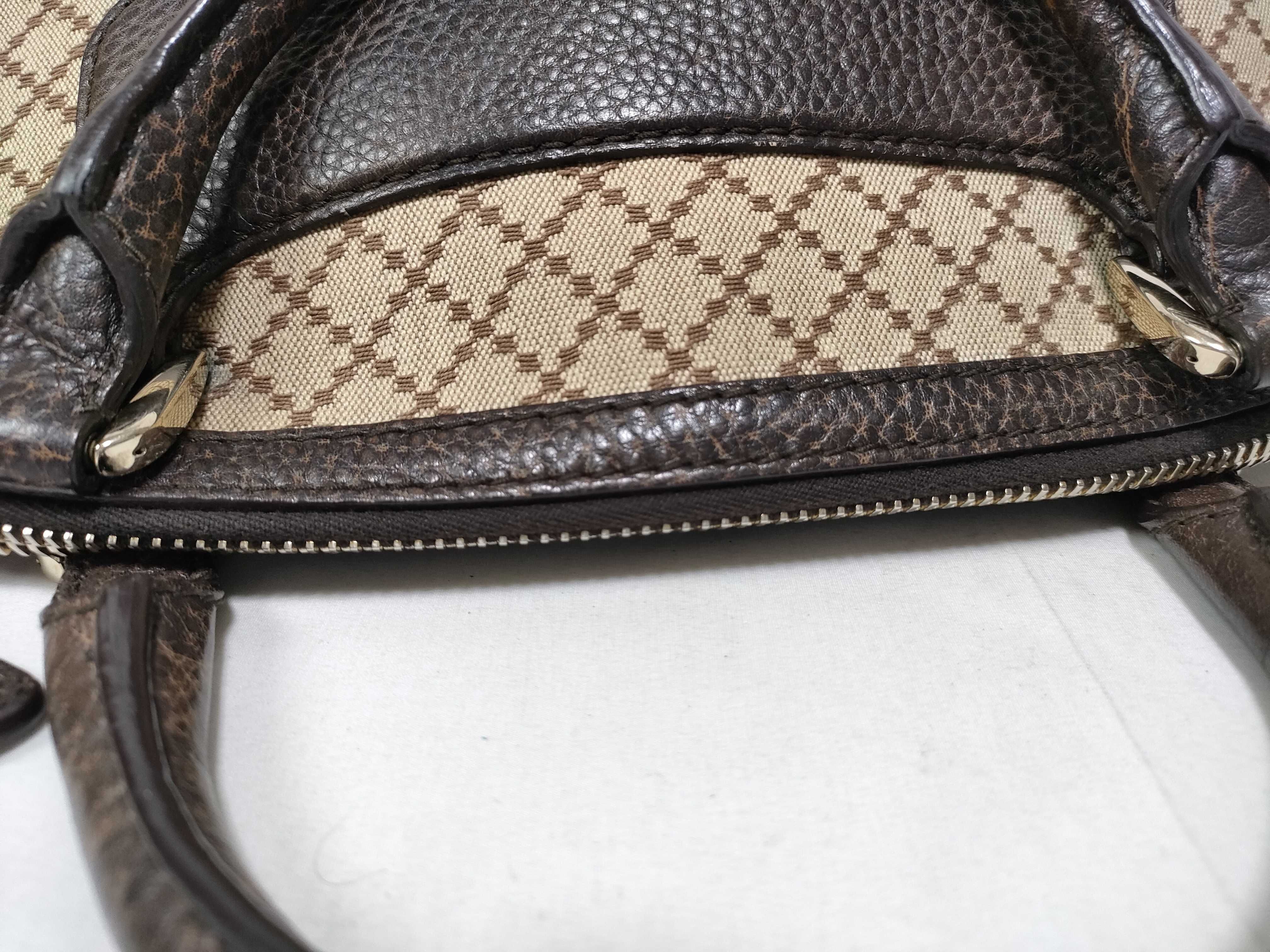 Brown GG Canvas Diagonal Horsebit Handbag — view 12