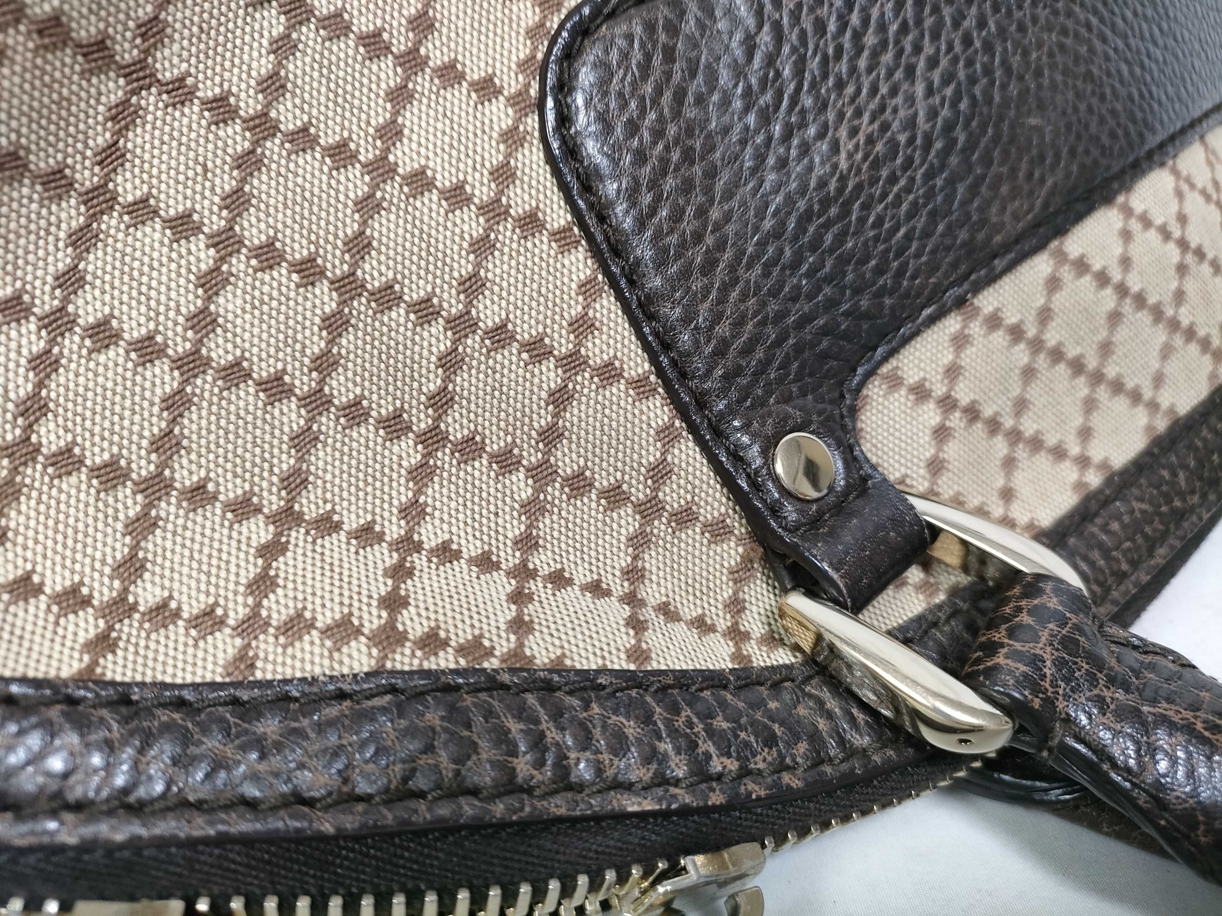 Brown GG Canvas Diagonal Horsebit Handbag — view 10