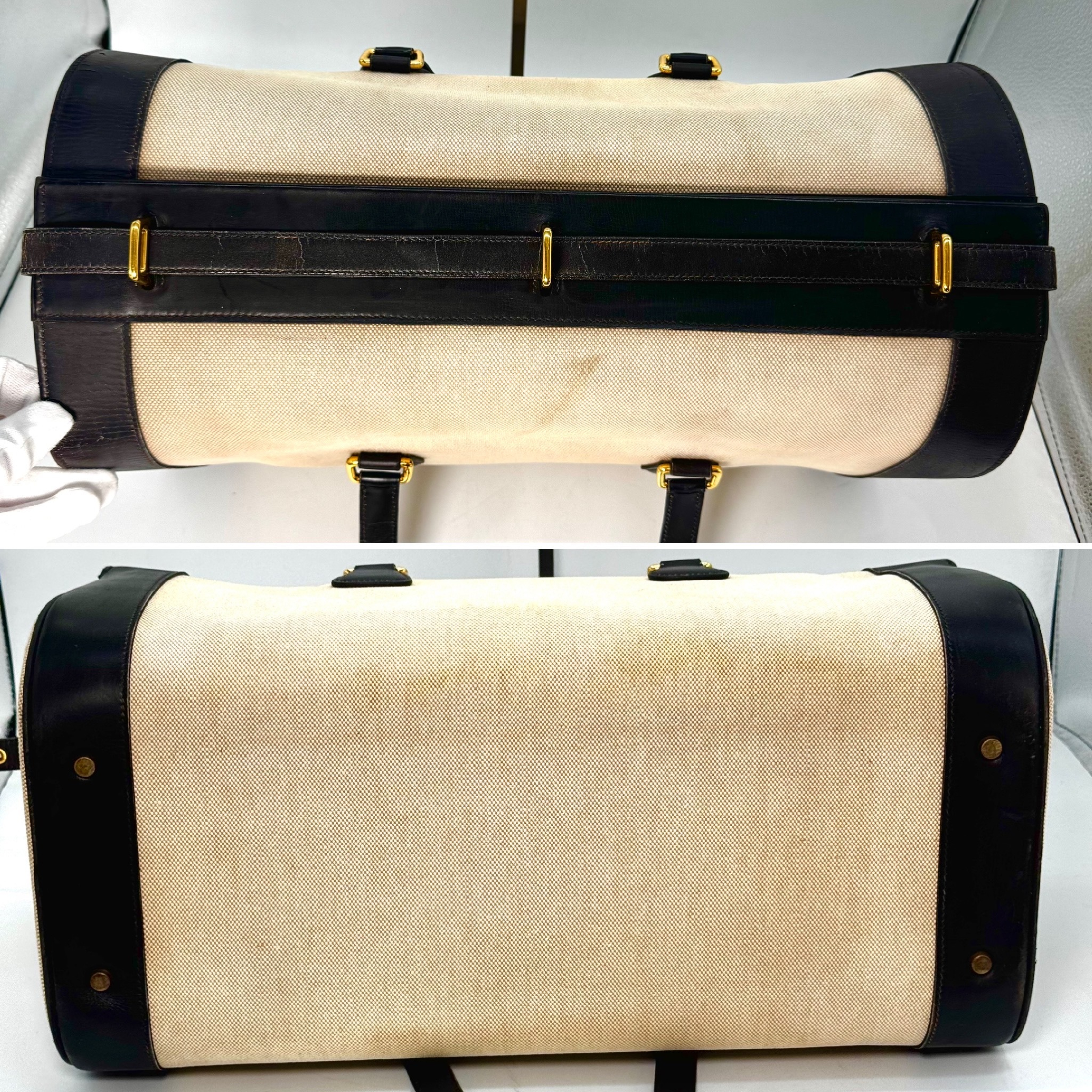 Boston bag, beige canvas and leather. — view 3