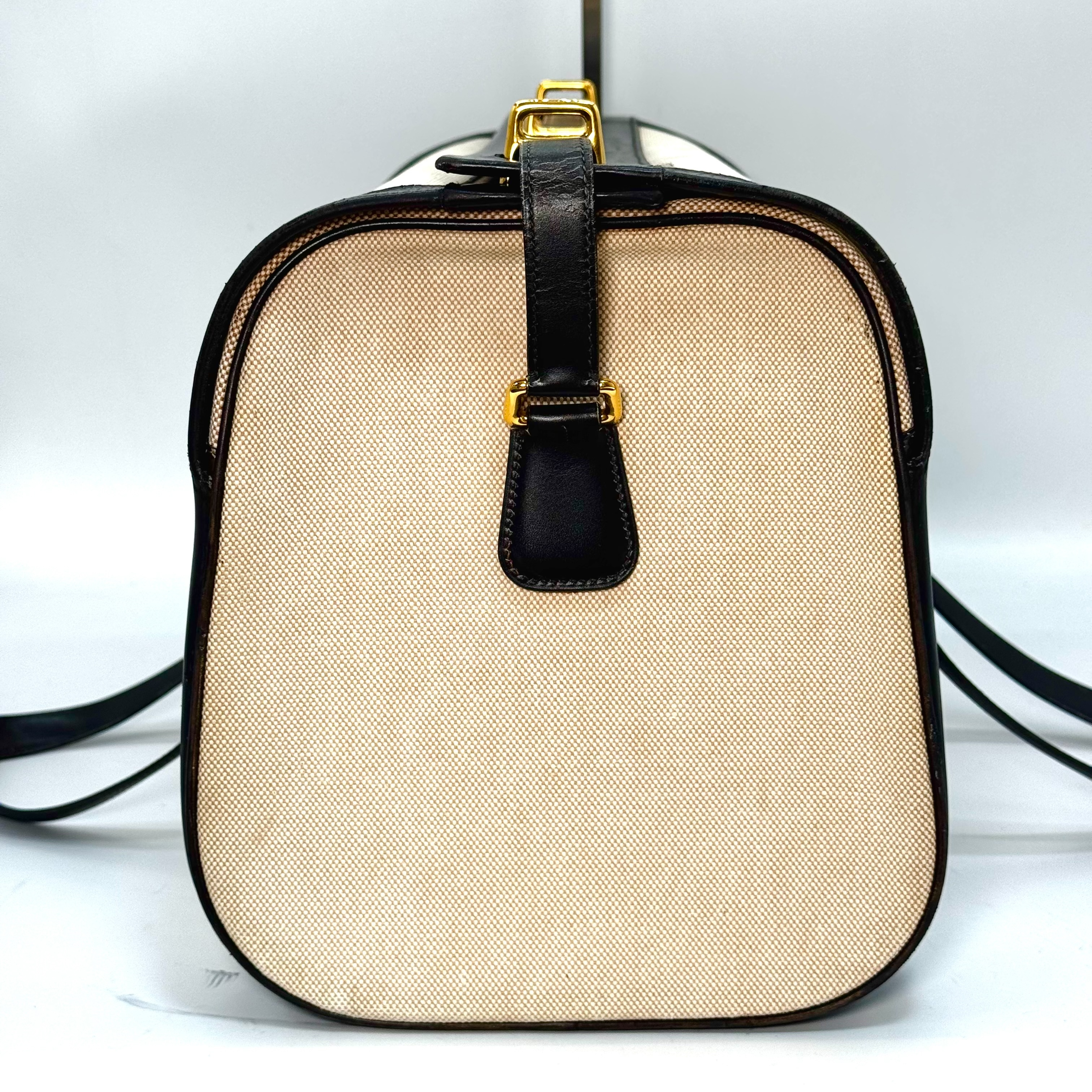 Boston bag, beige canvas and leather. — view 5
