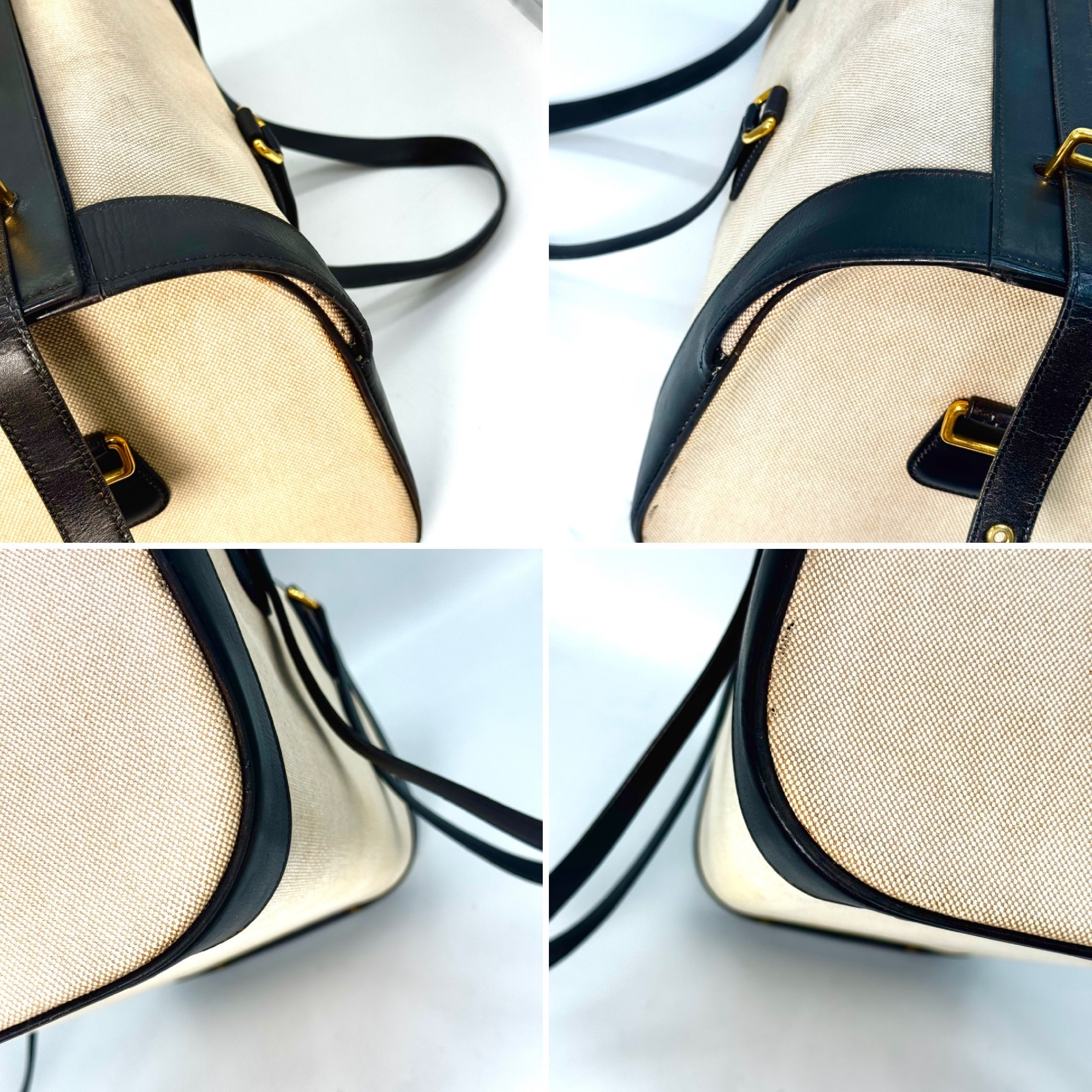 Boston bag, beige canvas and leather. — view 7