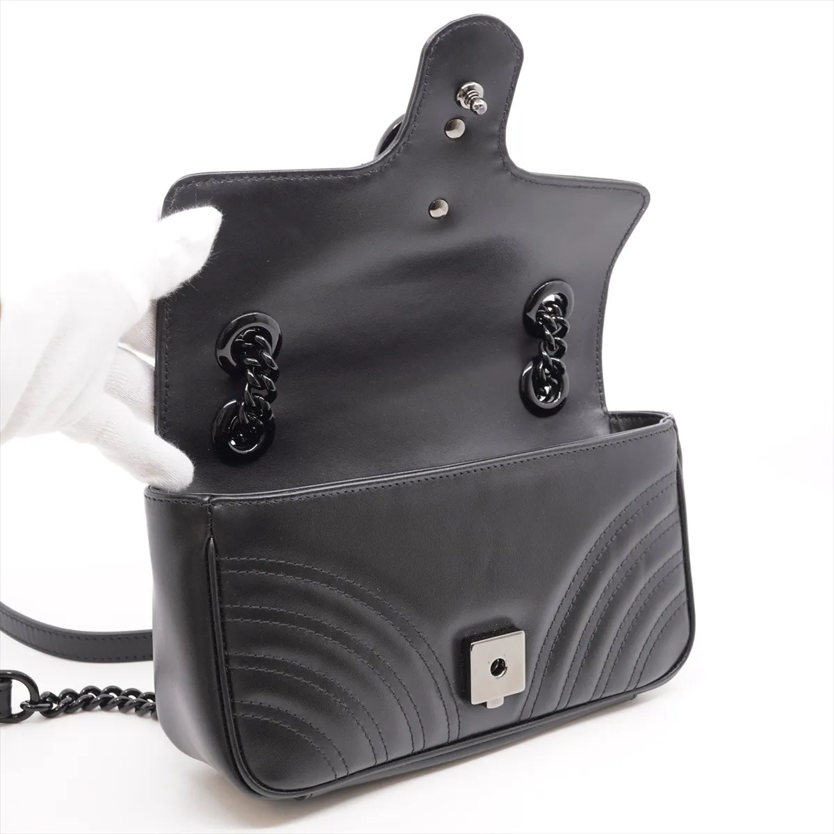 GG Marmont 446744 Leather Chain Shoulder Bag Black 446744-DTDFV-1000 Storage bag included — view 7