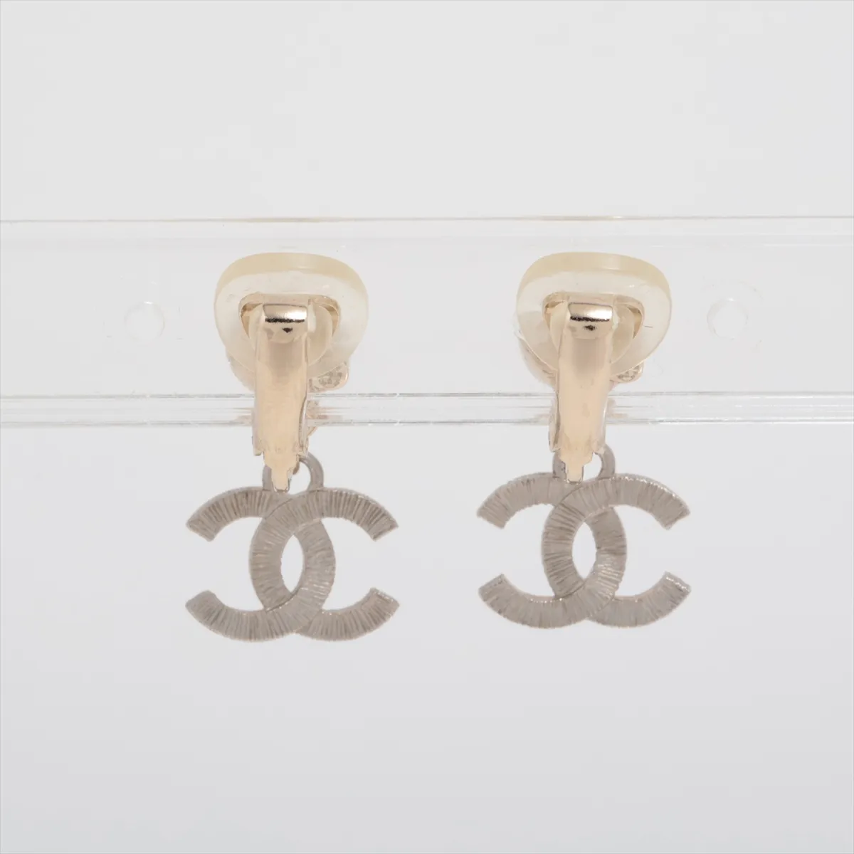 Coco Mark B24K Earrings (Pair) GP x Rhinestone x Faux Pearl Gold. Shows signs of wear including — view 2