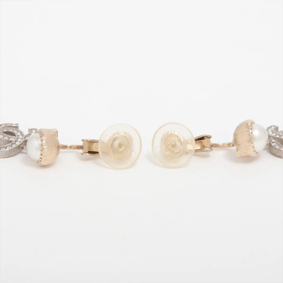 Coco Mark B24K Earrings (Pair) GP x Rhinestone x Faux Pearl Gold. Shows signs of wear including — view 4