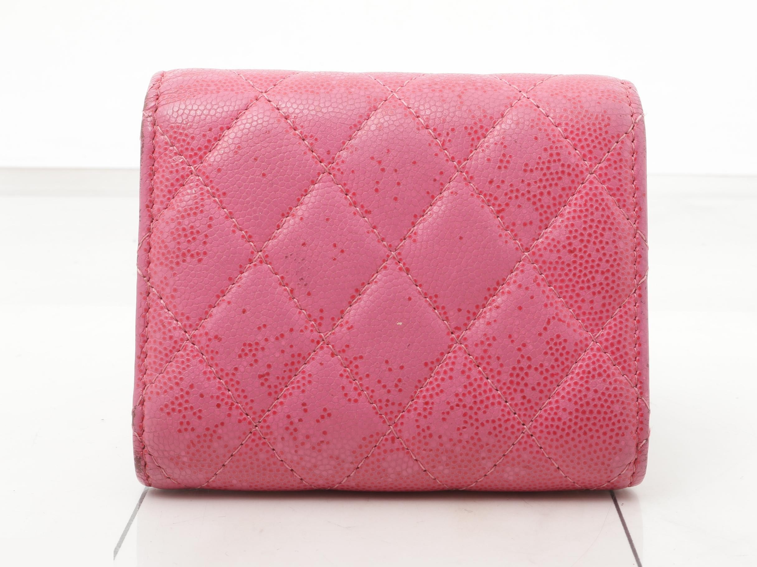 Matelassé Caviar Skin Tri-fold Wallet, Pink — view 2