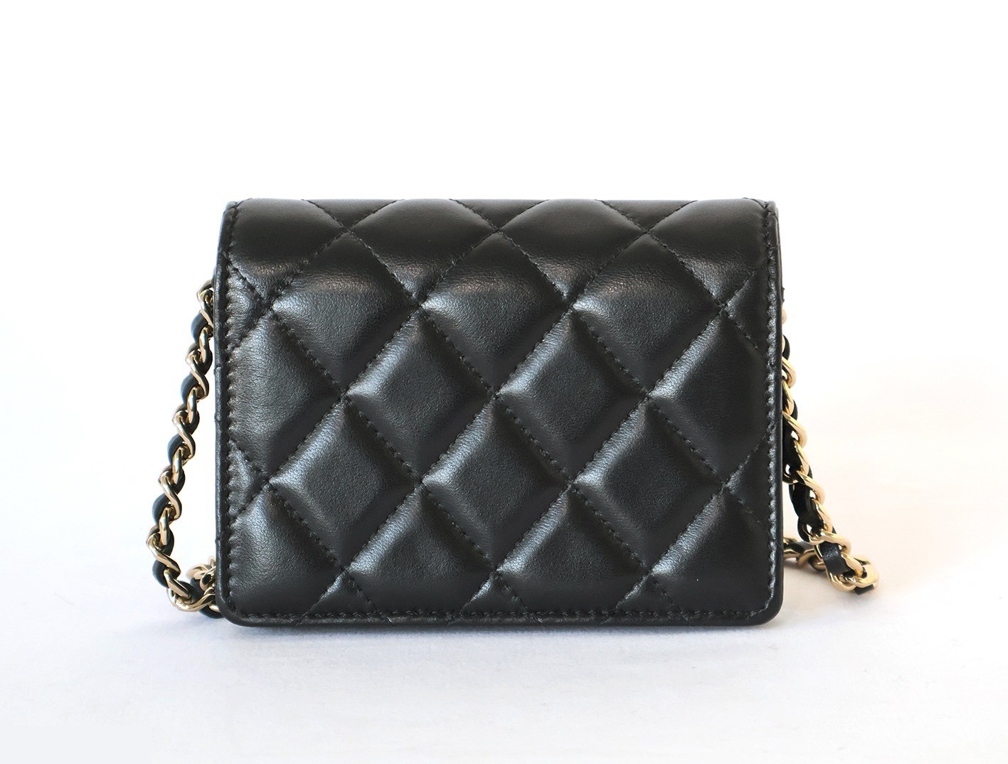 Matelassé Lambskin Camellia Chain Shoulder Bag, Black — view 2