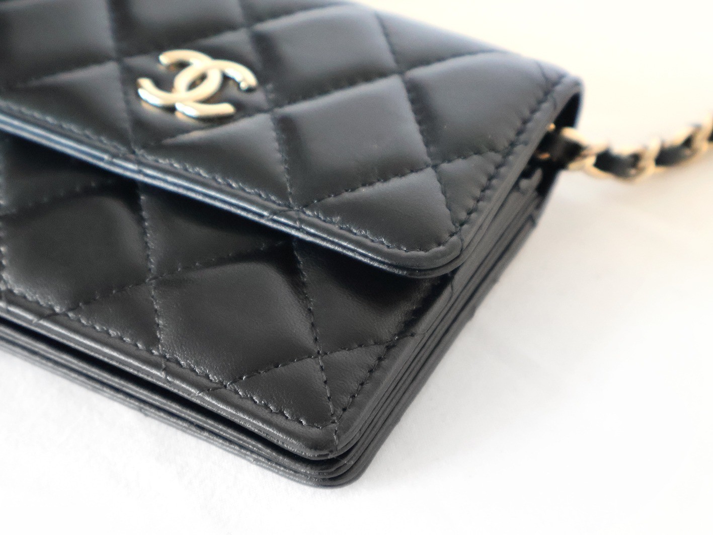 Matelassé Lambskin Camellia Chain Shoulder Bag, Black — view 3