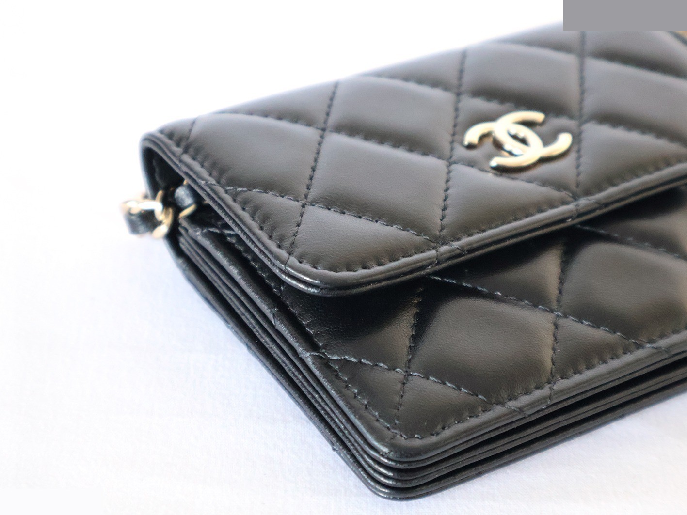 Matelassé Lambskin Camellia Chain Shoulder Bag, Black — view 4