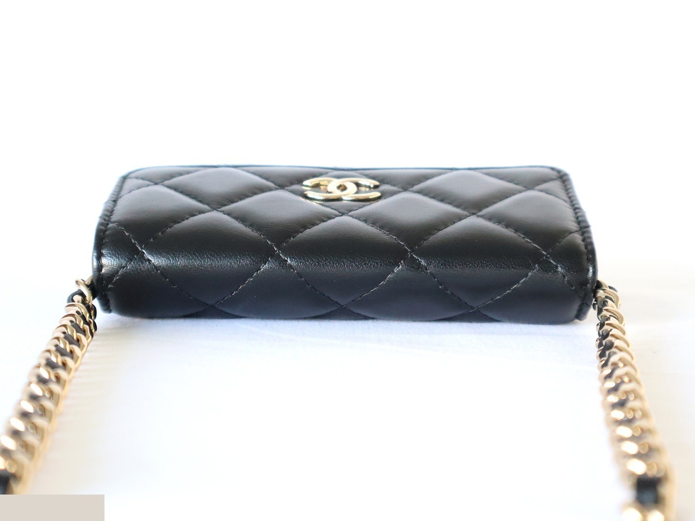 Matelassé Lambskin Camellia Chain Shoulder Bag, Black — view 5