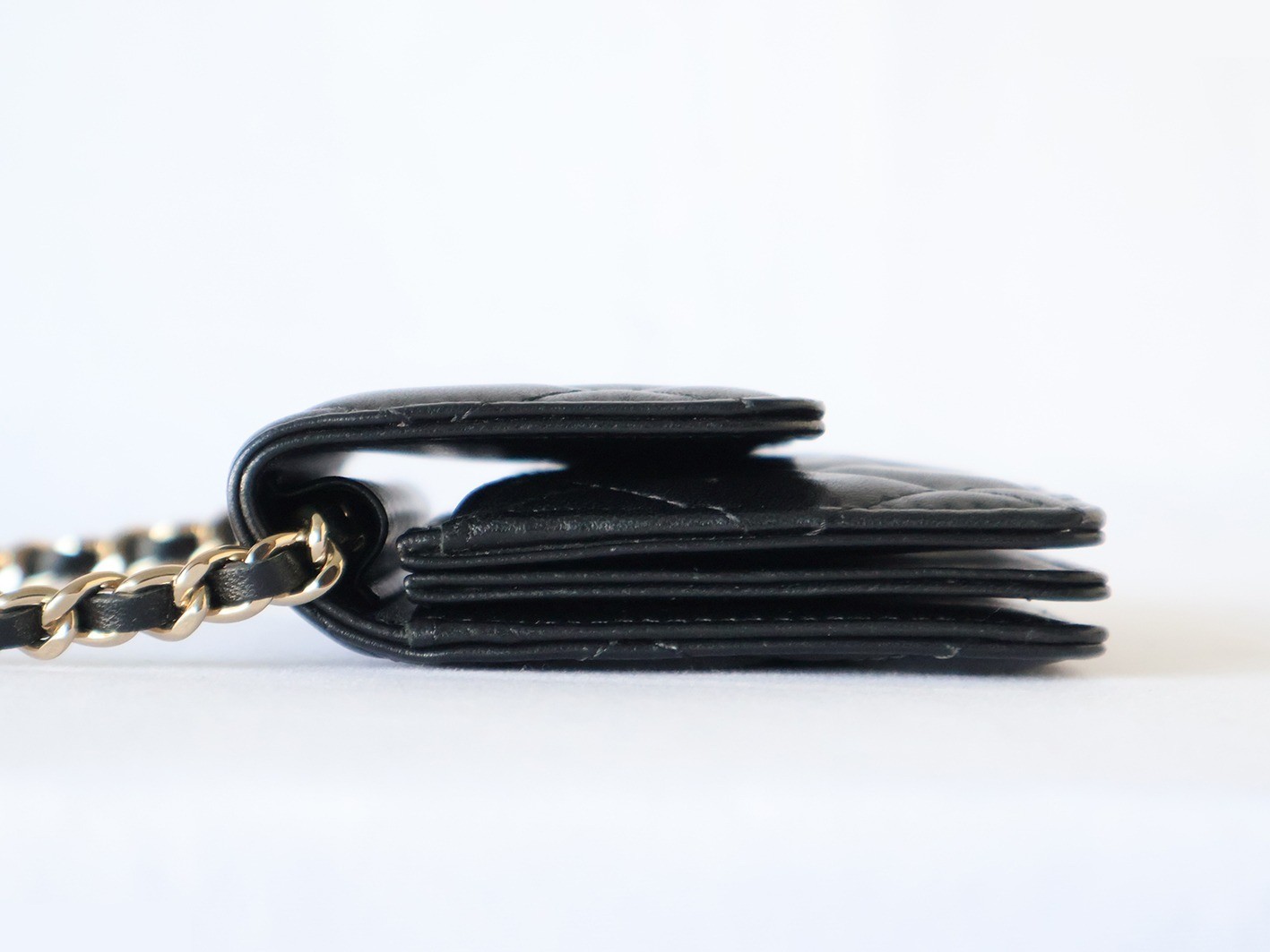 Matelassé Lambskin Camellia Chain Shoulder Bag, Black — view 6