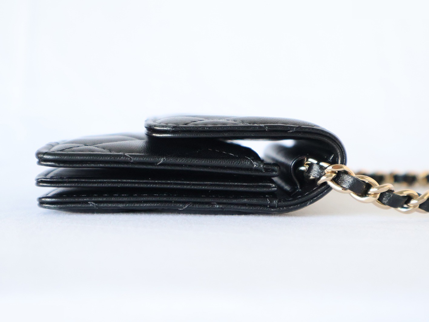 Matelassé Lambskin Camellia Chain Shoulder Bag, Black — view 7