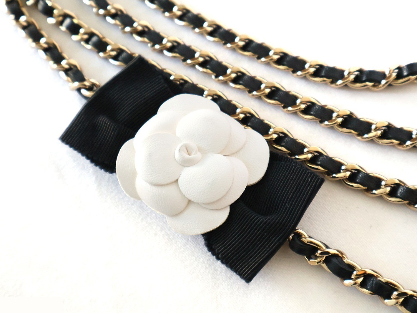 Matelassé Lambskin Camellia Chain Shoulder Bag, Black — view 9