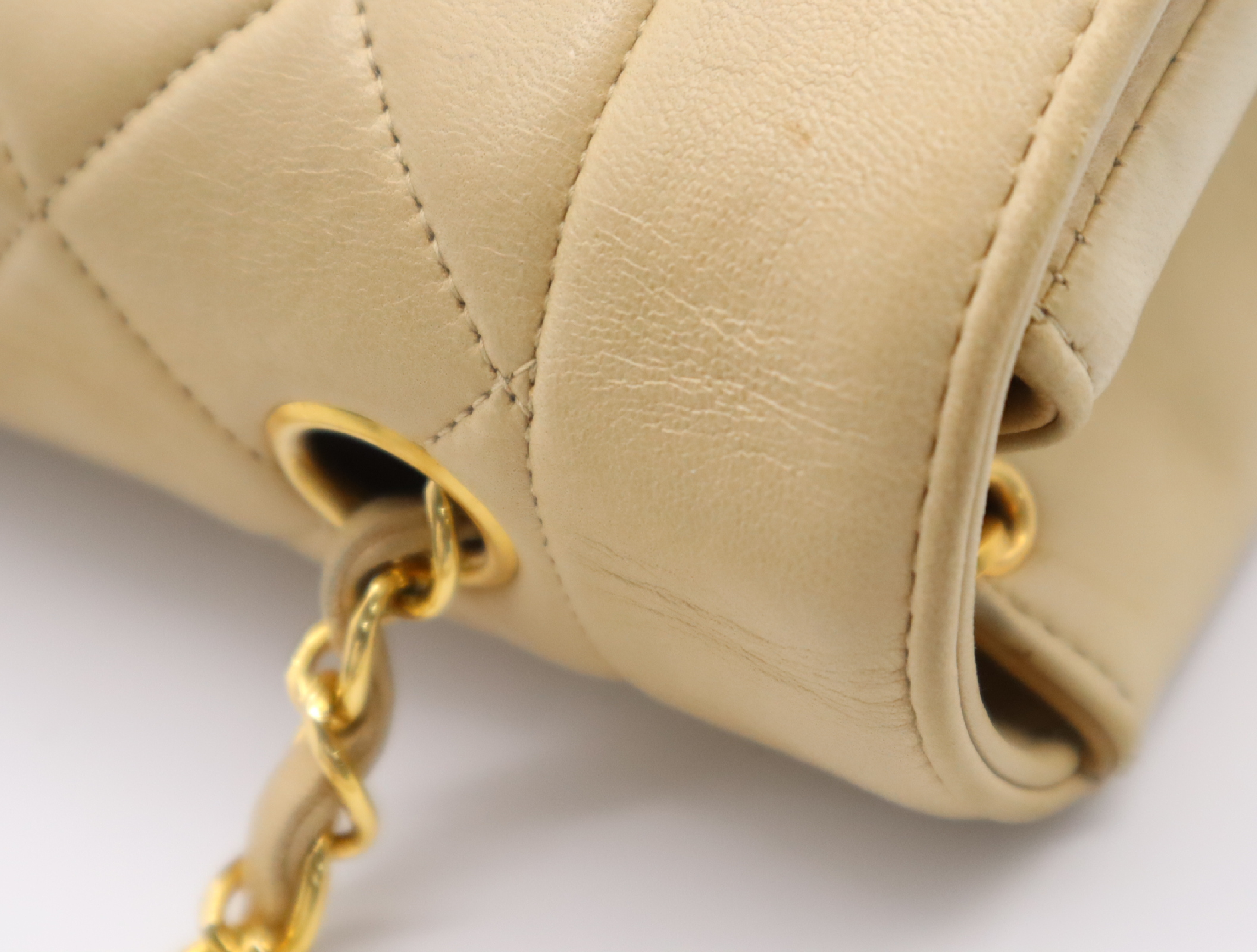 Lambskin Matelassé Diana 22 Small Flap Small Chain Gold Hardware Beige Shoulder Bag with Box — view 9