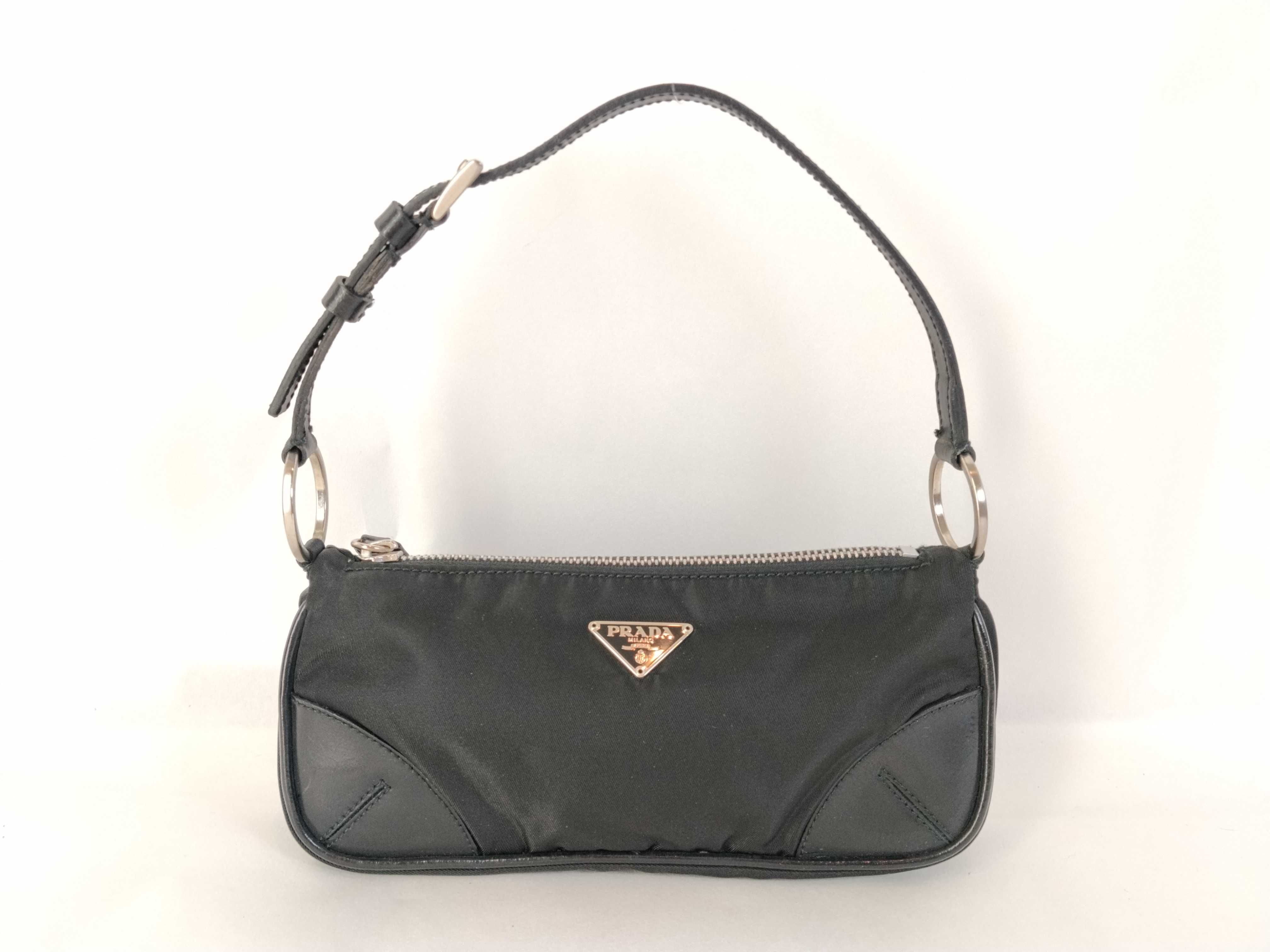 Nylon Prada Triangle Logo Nylon Leather Handbag Accessory Pouch