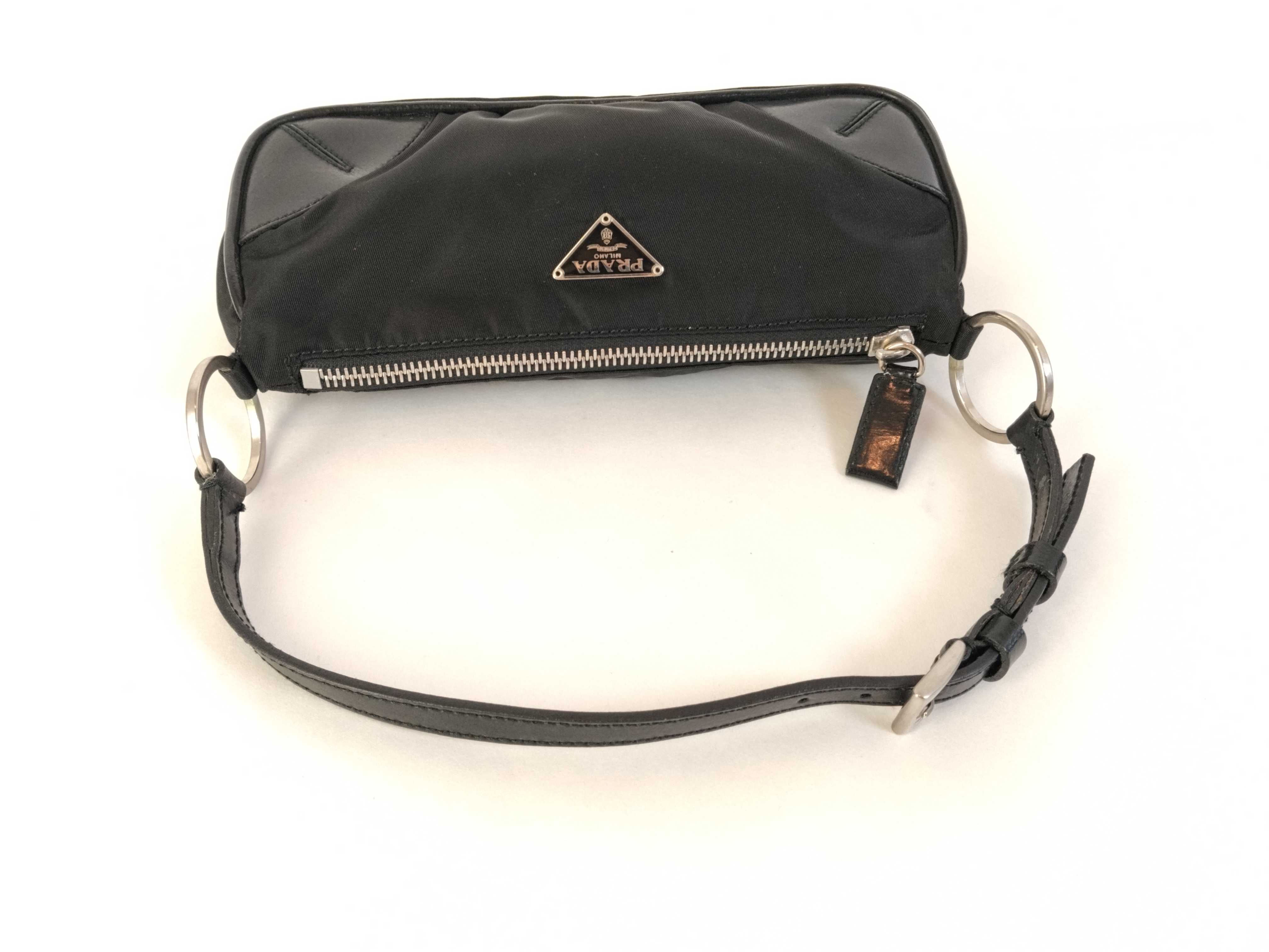 Nylon Prada Triangle Logo Nylon Leather Handbag Accessory Pouch — view 3