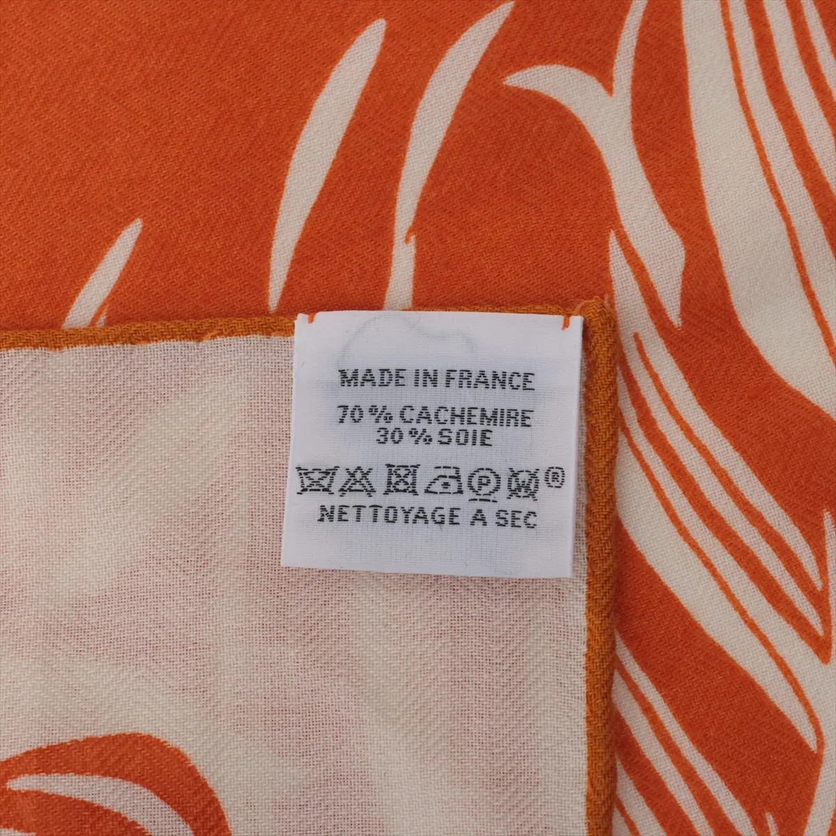 Carre Geant Flamingo Party scarf, cashmere x silk, orange. Shows signs of wear, — view 6