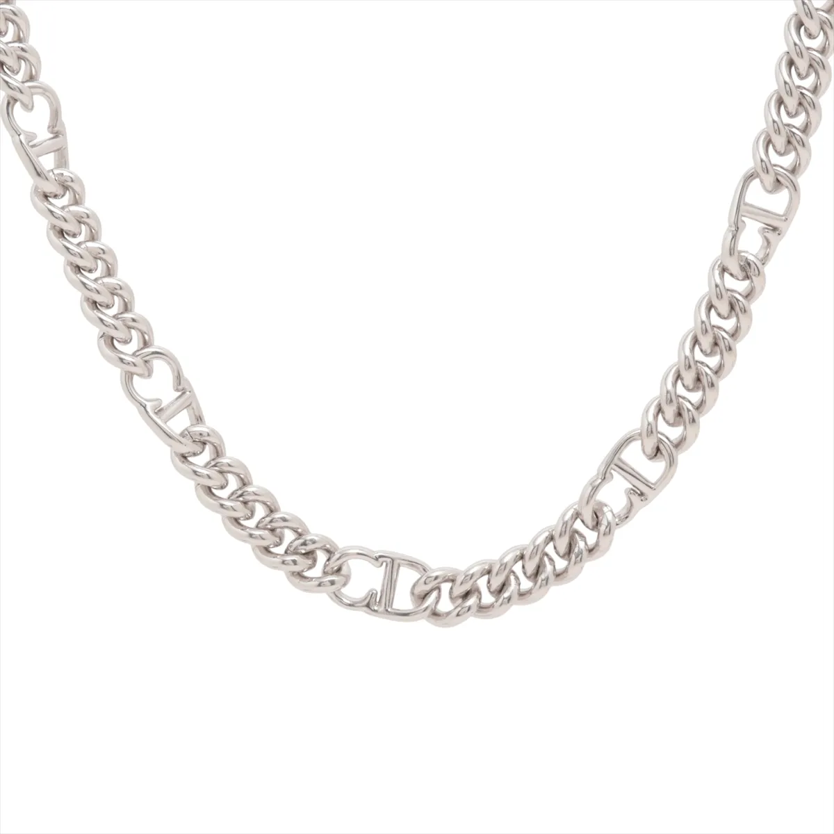 CD ICON Chain Link Necklace, Metal, Silver. Shows signs of wear,