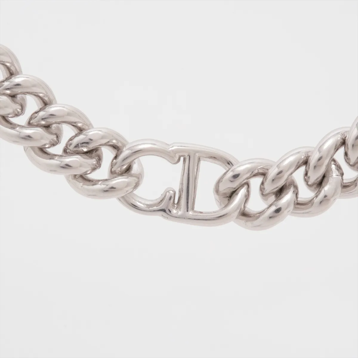 CD ICON Chain Link Necklace, Metal, Silver. Shows signs of wear, — view 2