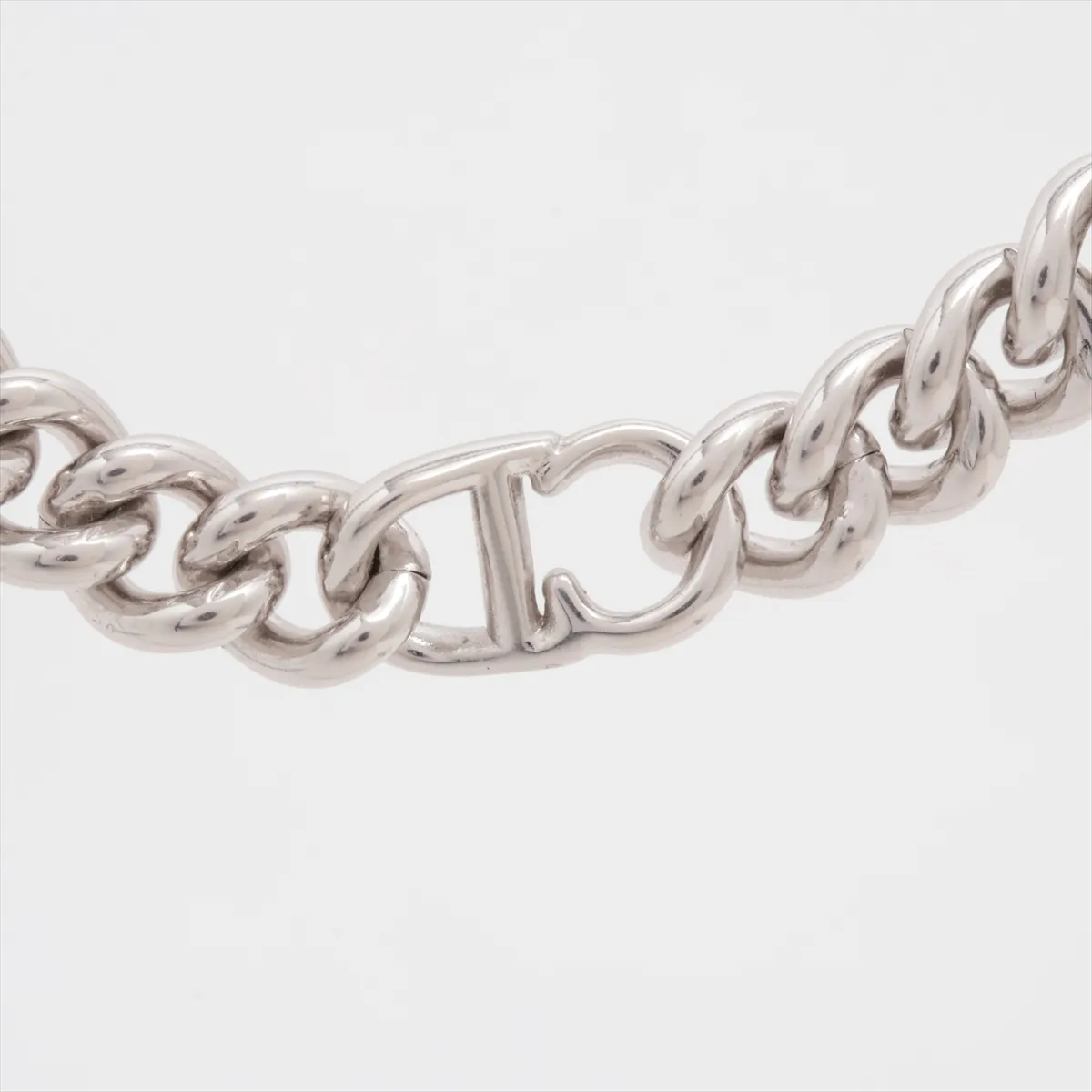 CD ICON Chain Link Necklace, Metal, Silver. Shows signs of wear, — view 3