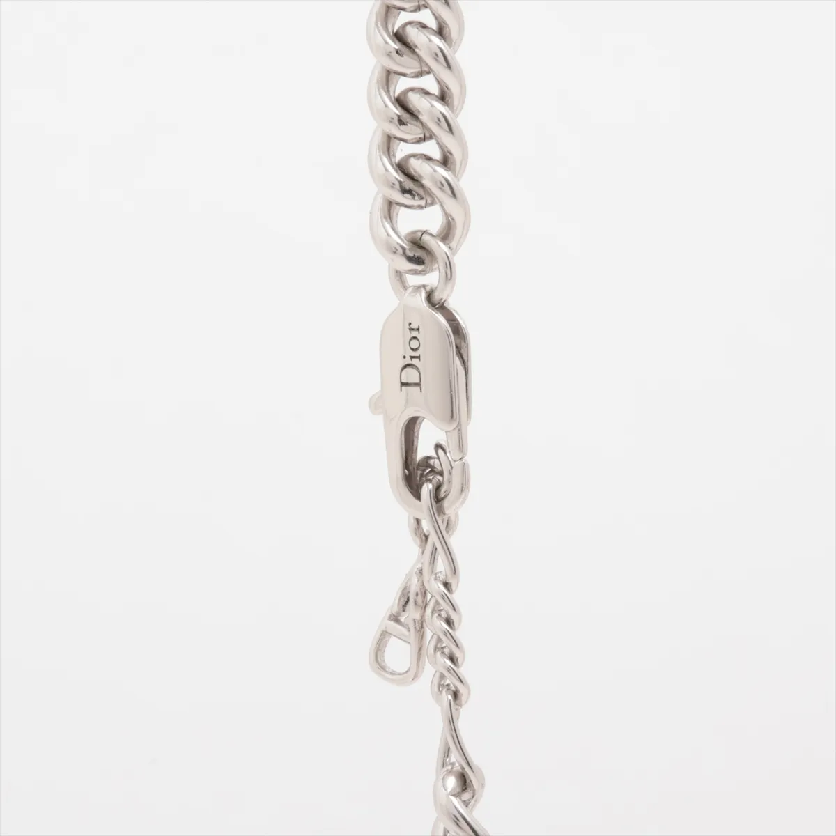 CD ICON Chain Link Necklace, Metal, Silver. Shows signs of wear, — view 4