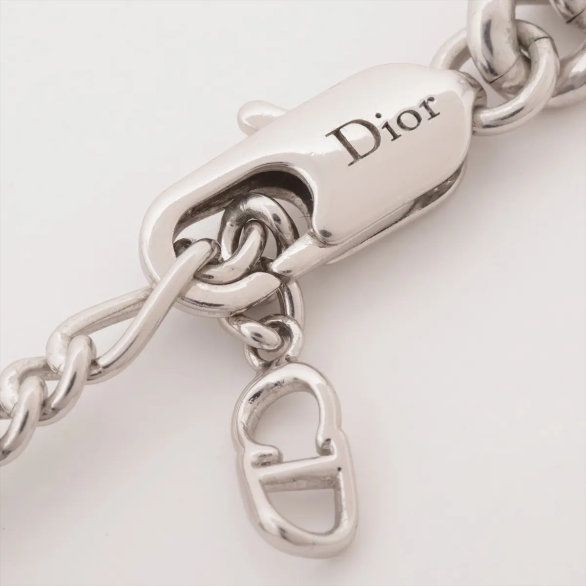 CD ICON Chain Link Necklace, Metal, Silver. Shows signs of wear, — view 5