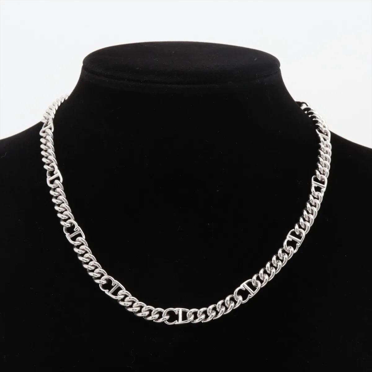 CD ICON Chain Link Necklace, Metal, Silver. Shows signs of wear, — view 6