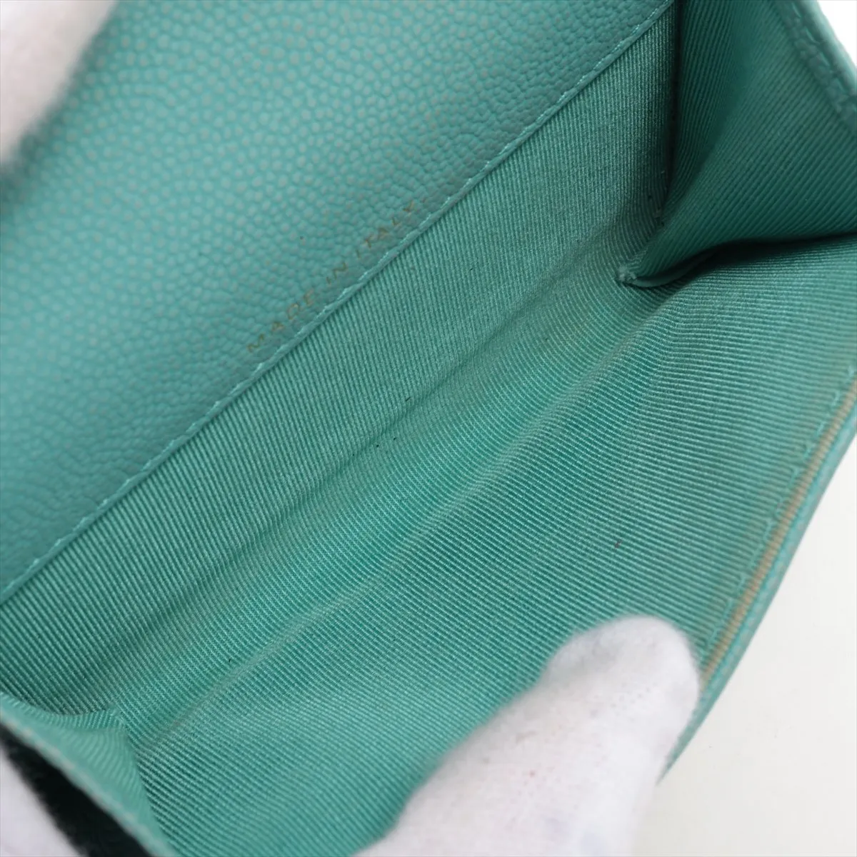 V Stitch Caviar Skin Card Case Mint Gold Hardware 27749090 — view 4