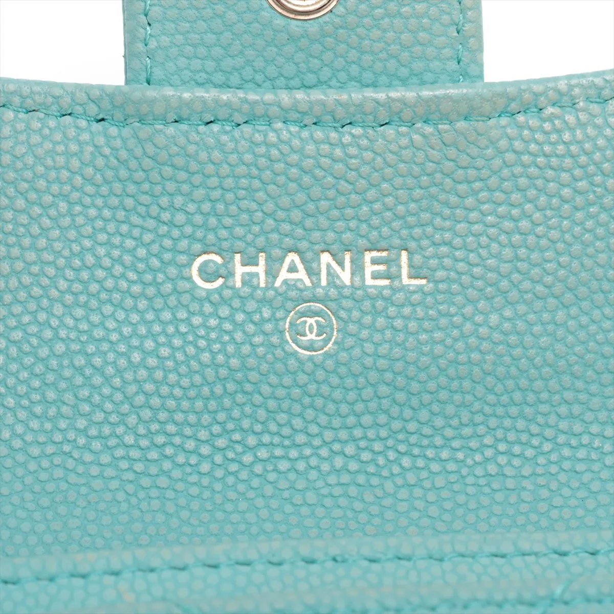 V Stitch Caviar Skin Card Case Mint Gold Hardware 27749090 — view 6