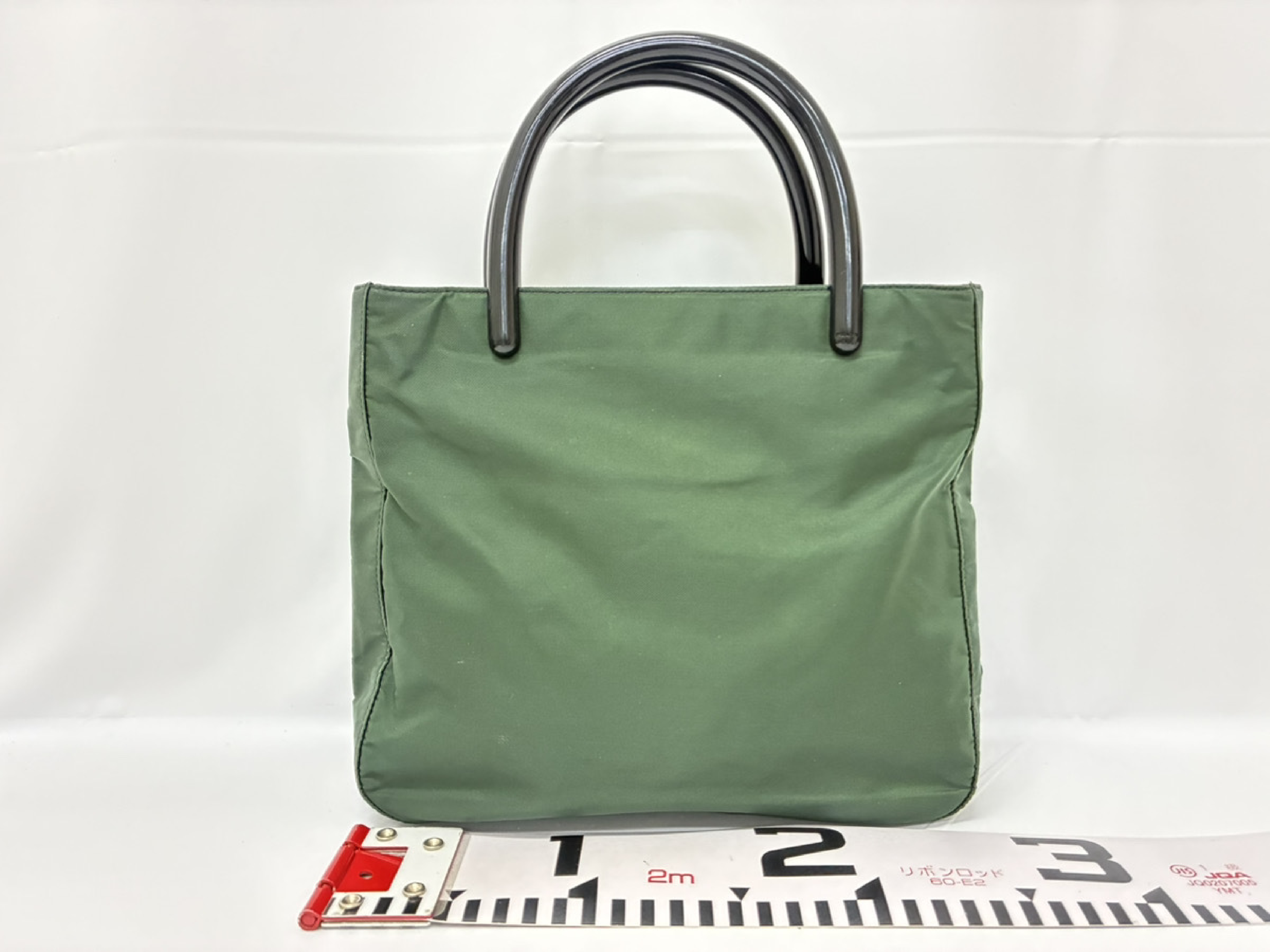 Plastic Handle Nylon/Green Handbag — view 2