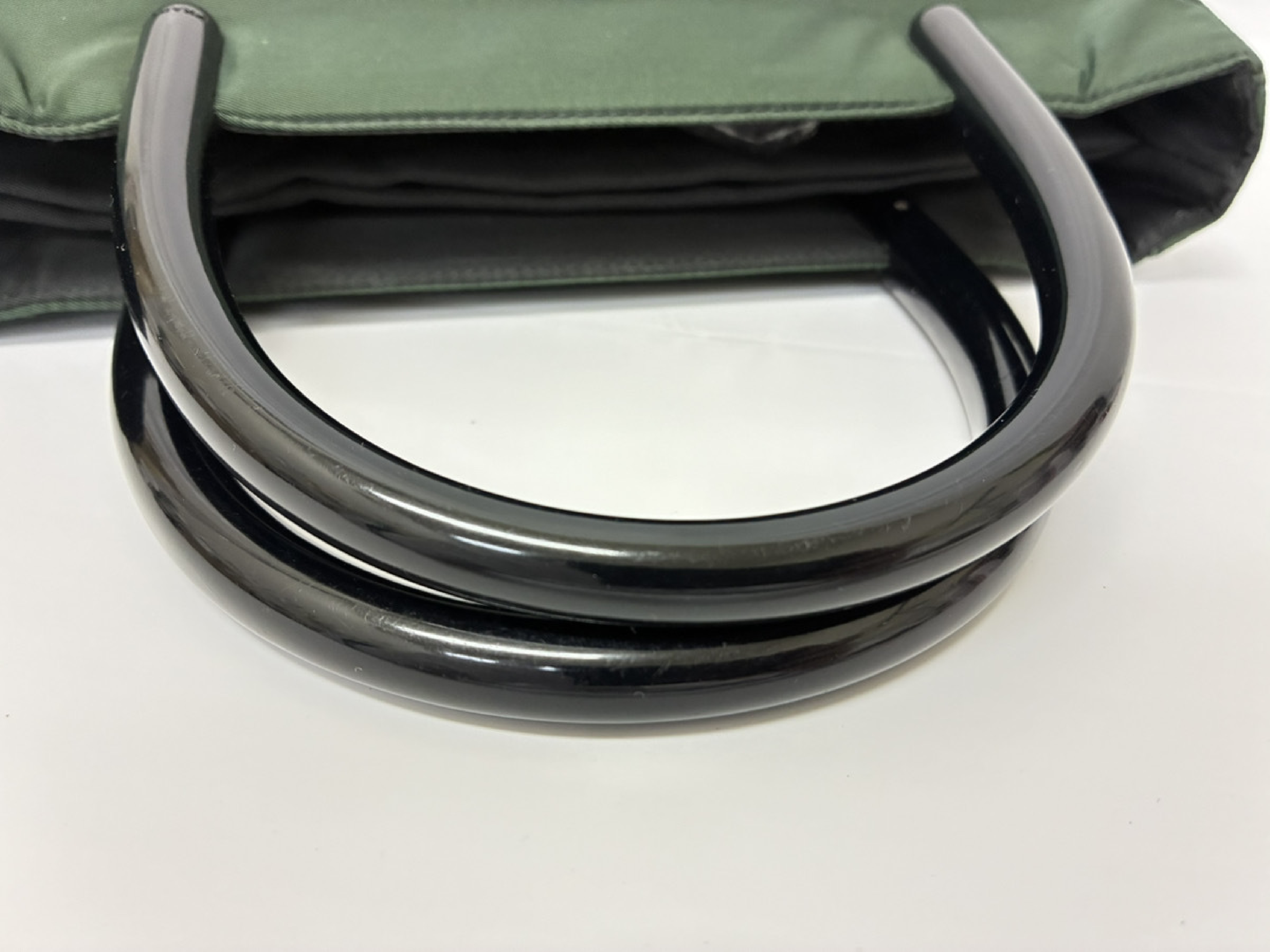 Plastic Handle Nylon/Green Handbag — view 7