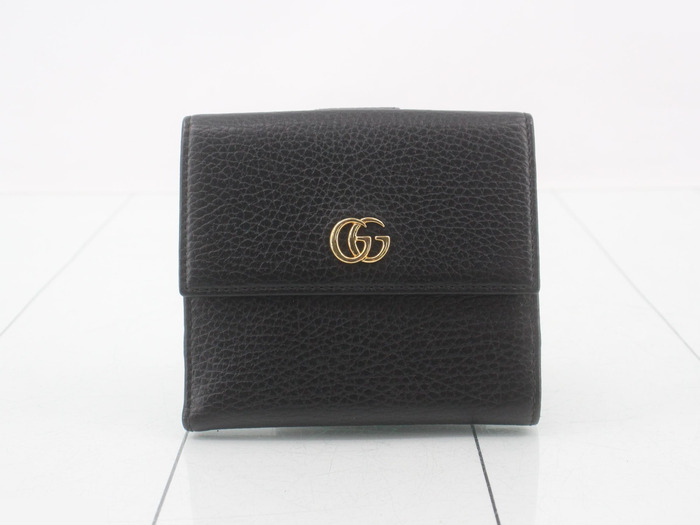 GG Marmont double-hook wallet, black, gold hardware