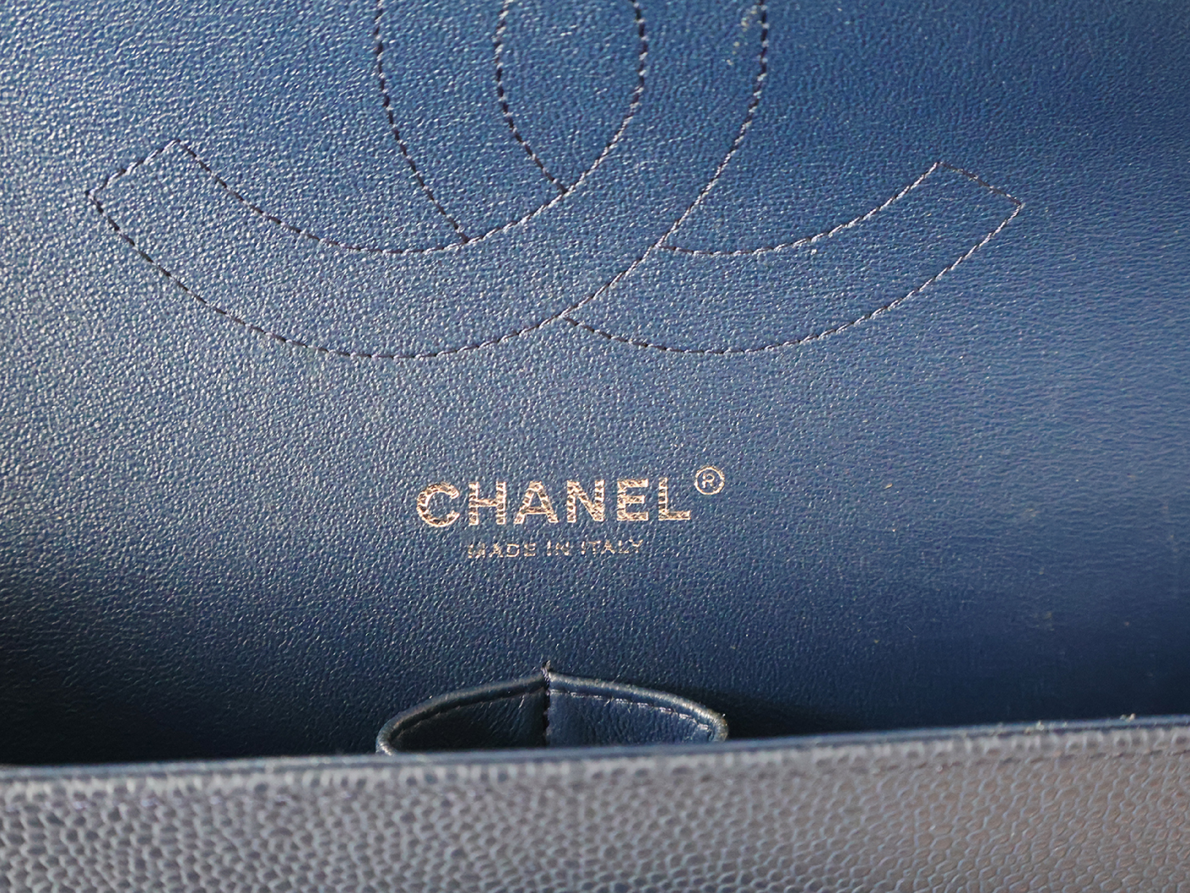 (with seal, serial number 16 series) Caviar leather large Matelassé double flap double chain shoulder bag, navy. — view 14