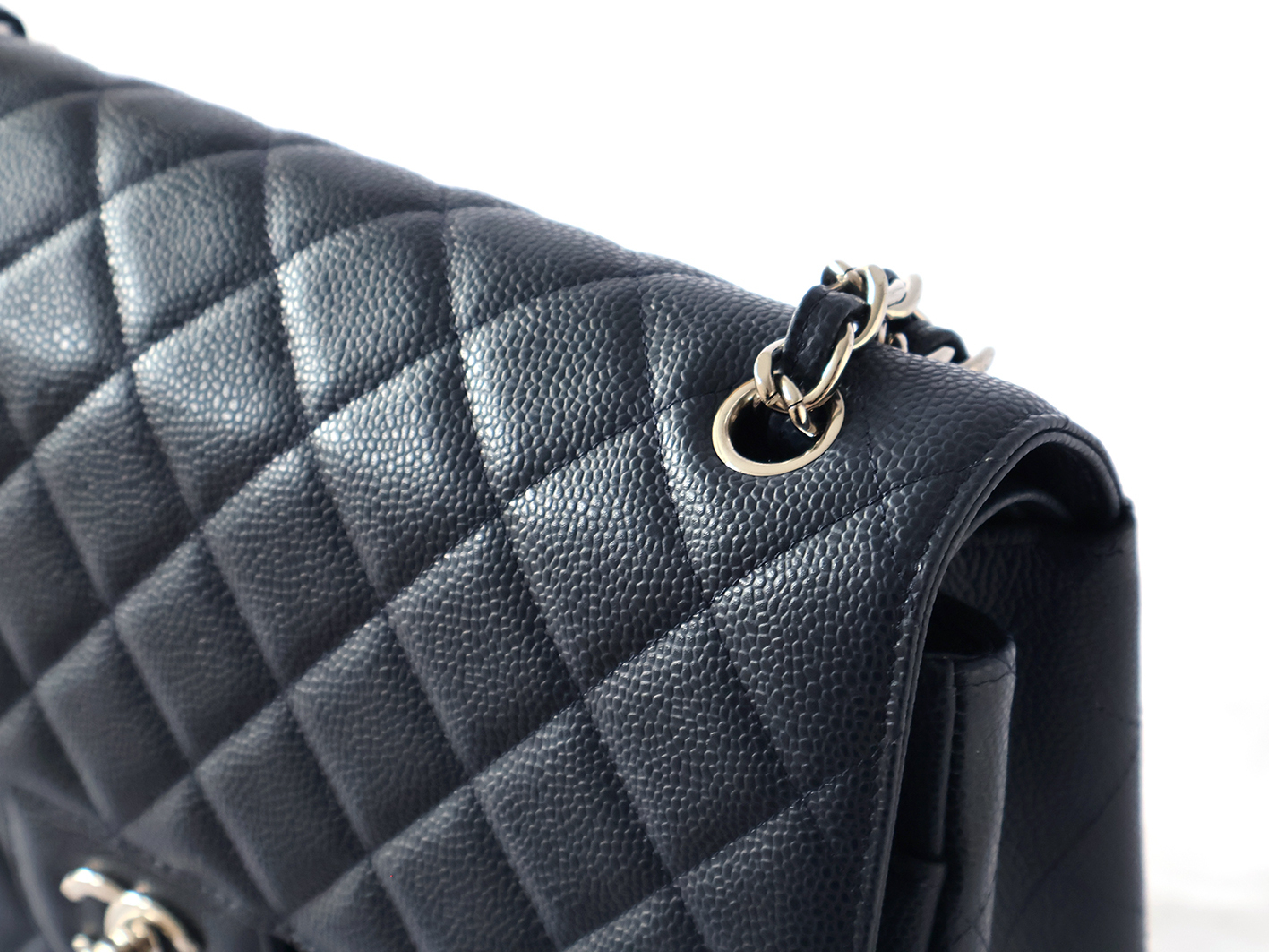 (with seal, serial number 16 series) Caviar leather large Matelassé double flap double chain shoulder bag, navy. — view 10