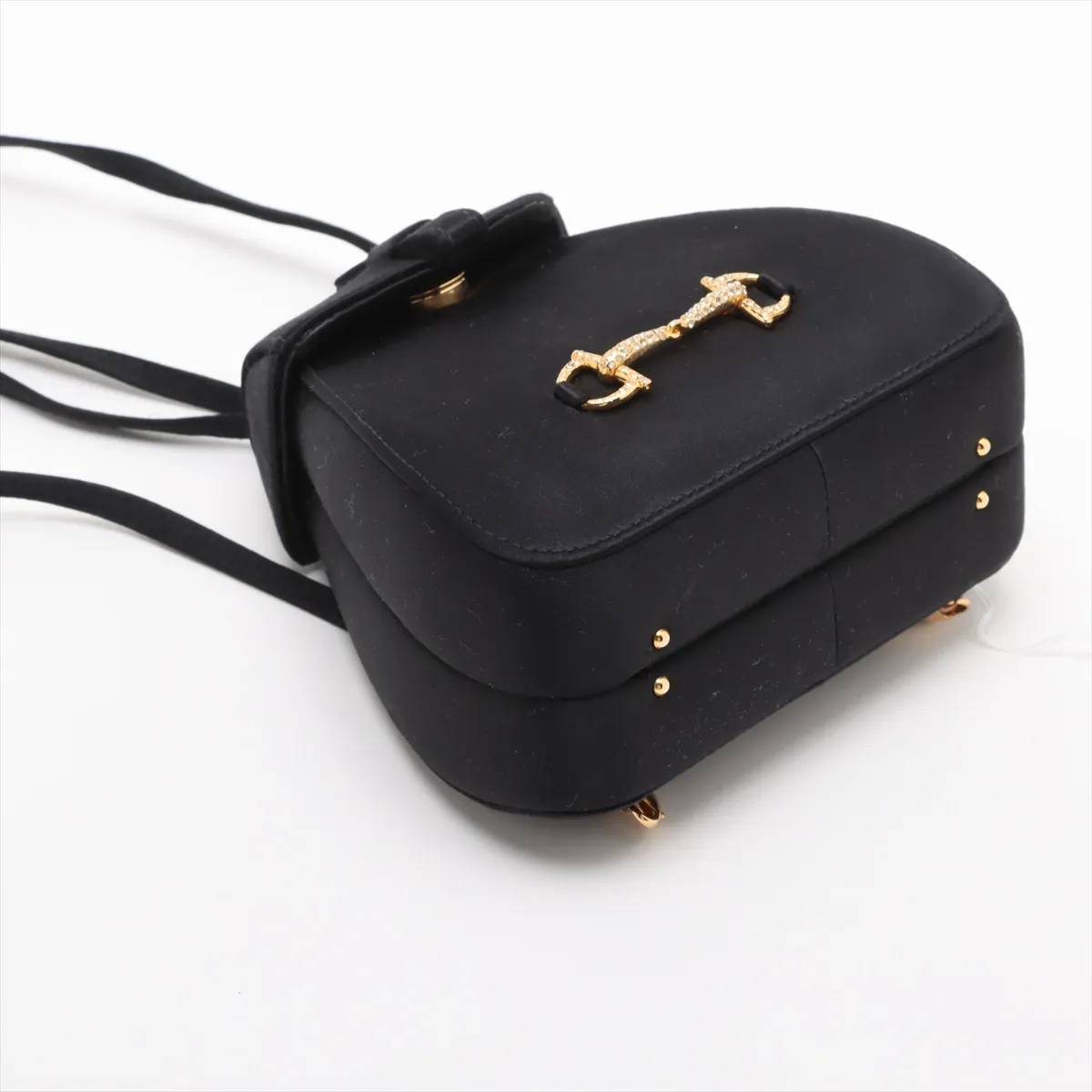 Vintage Satin x Rhinestone Backpack/Rucksack Black — view 4