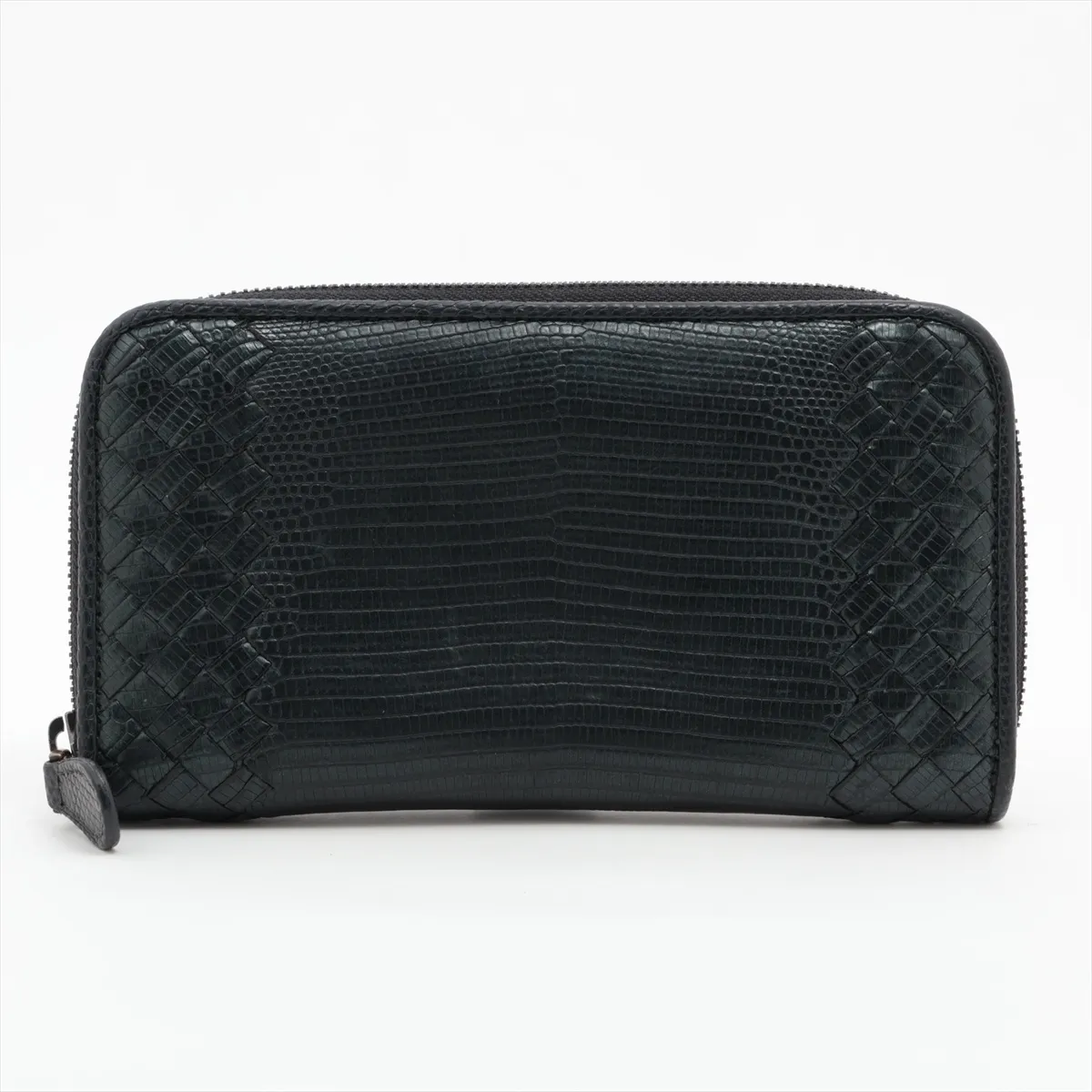 Intrecciato Leather Round Zip Wallet Green