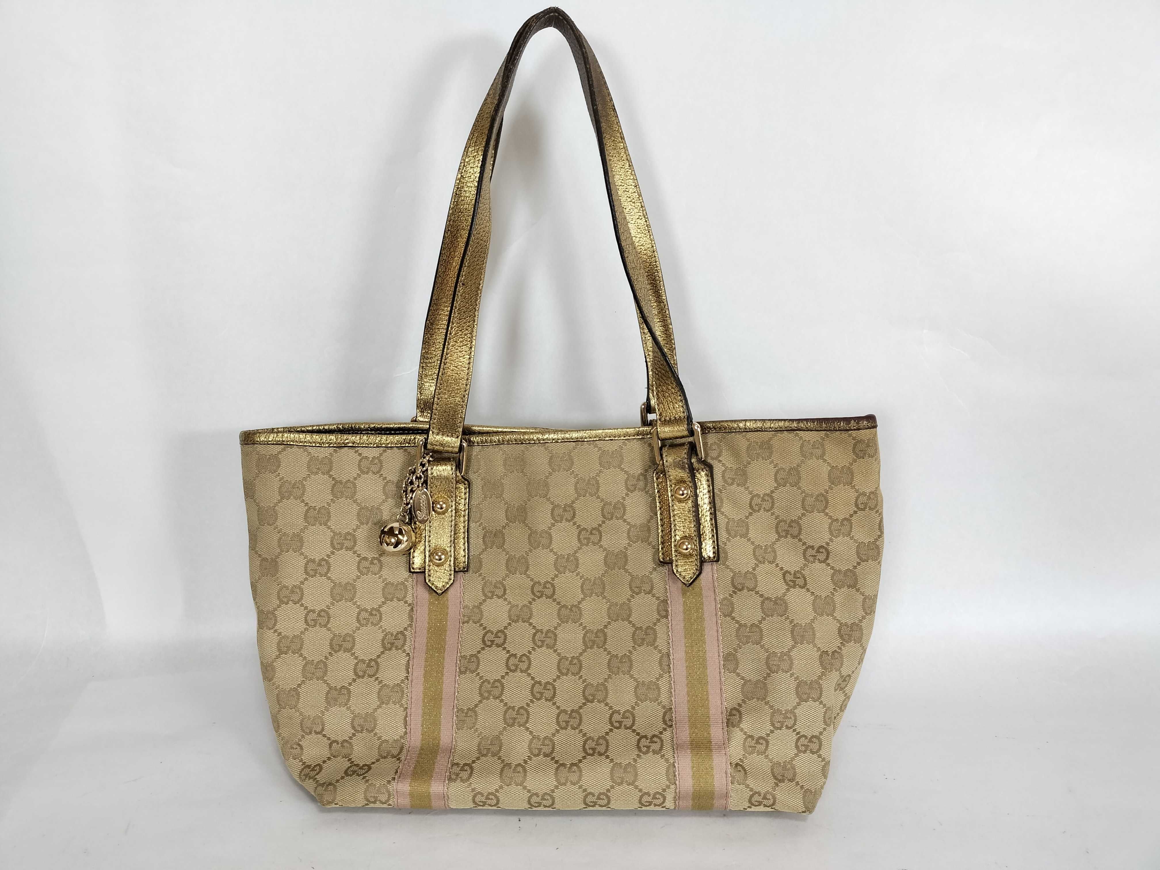 GG Canvas 137396 GG Canvas Sherry Line Tote Bag Gold Tote Bag
