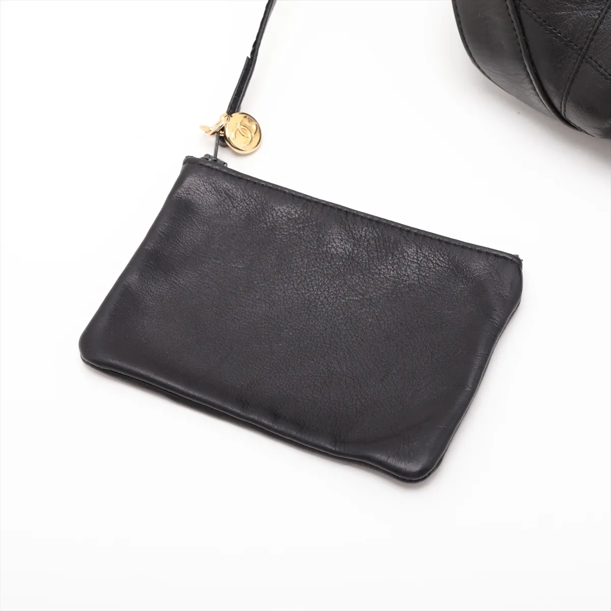 Bicolore Lambskin Chain Shoulder Bag, Drawstring, Black with Gold Hardware — view 12