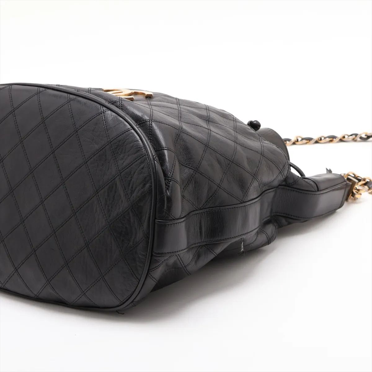 Bicolore Lambskin Chain Shoulder Bag, Drawstring, Black with Gold Hardware — view 3