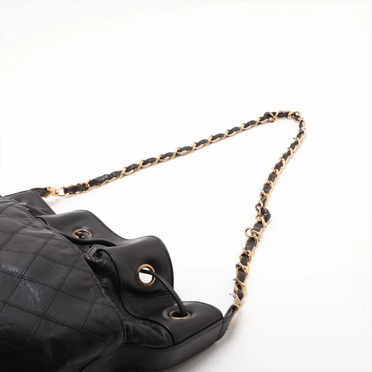 Bicolore Lambskin Chain Shoulder Bag, Drawstring, Black with Gold Hardware — view 5