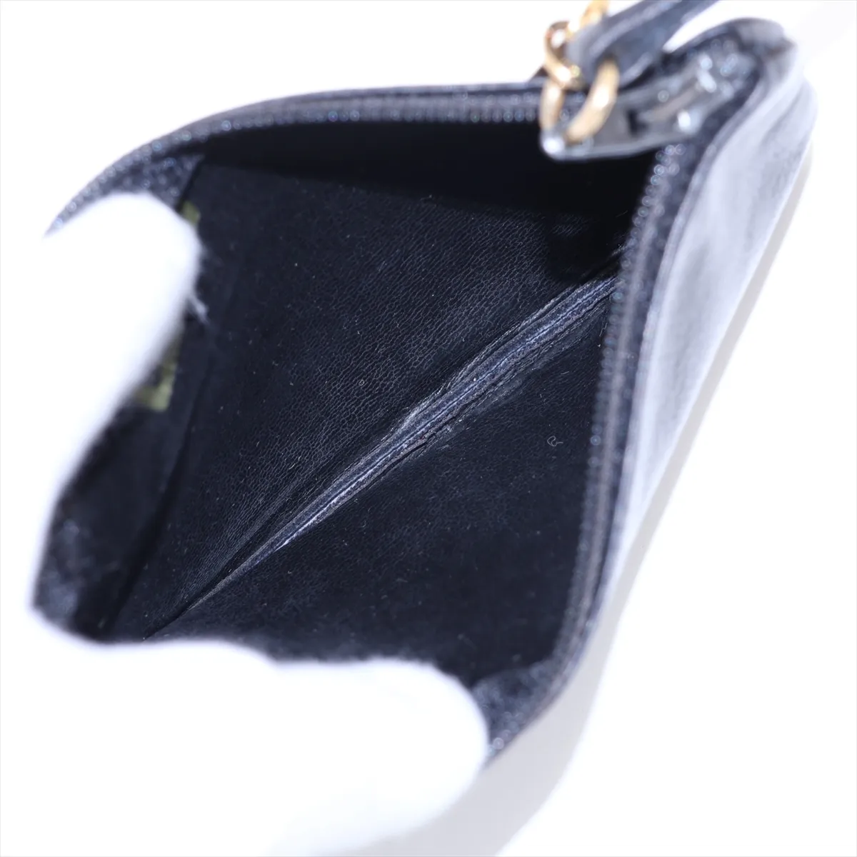 Bicolore Lambskin Chain Shoulder Bag, Drawstring, Black with Gold Hardware — view 10