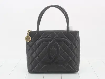 Caviar skin reissue tote bag with gold hardware