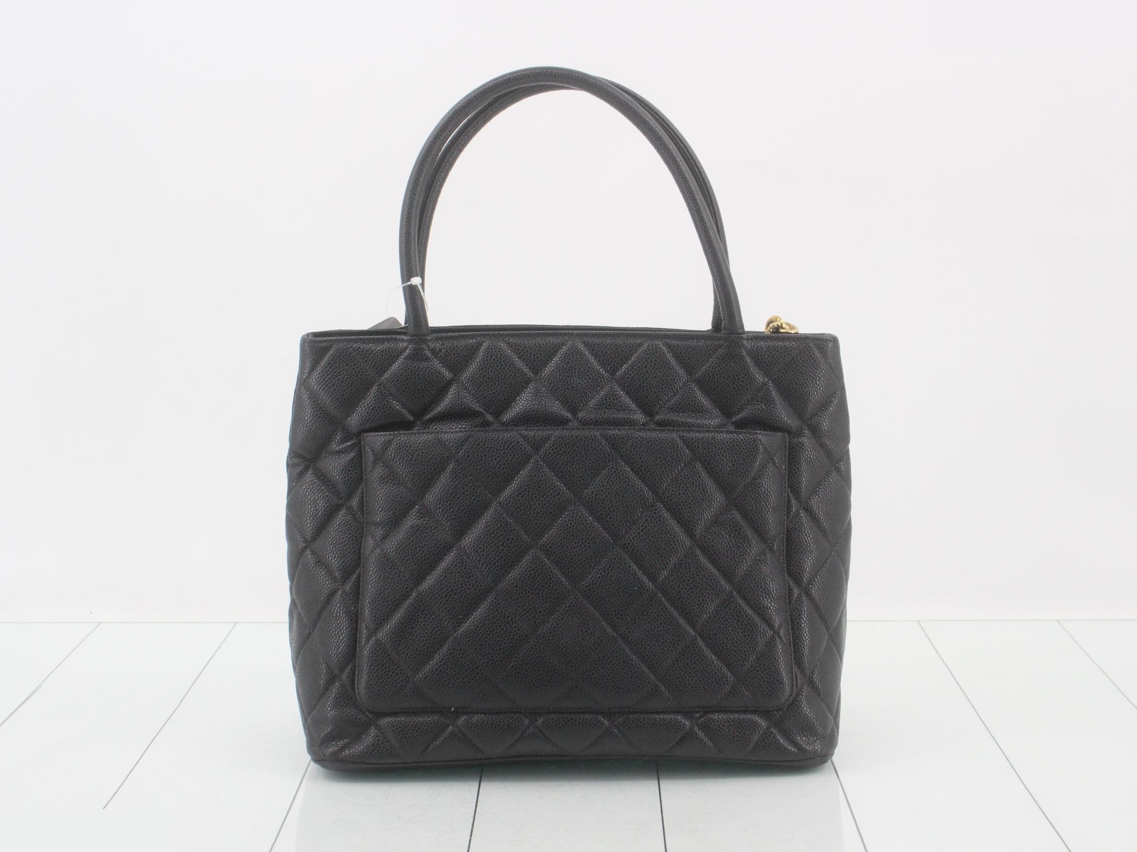 Caviar skin reissue tote bag with gold hardware — view 2